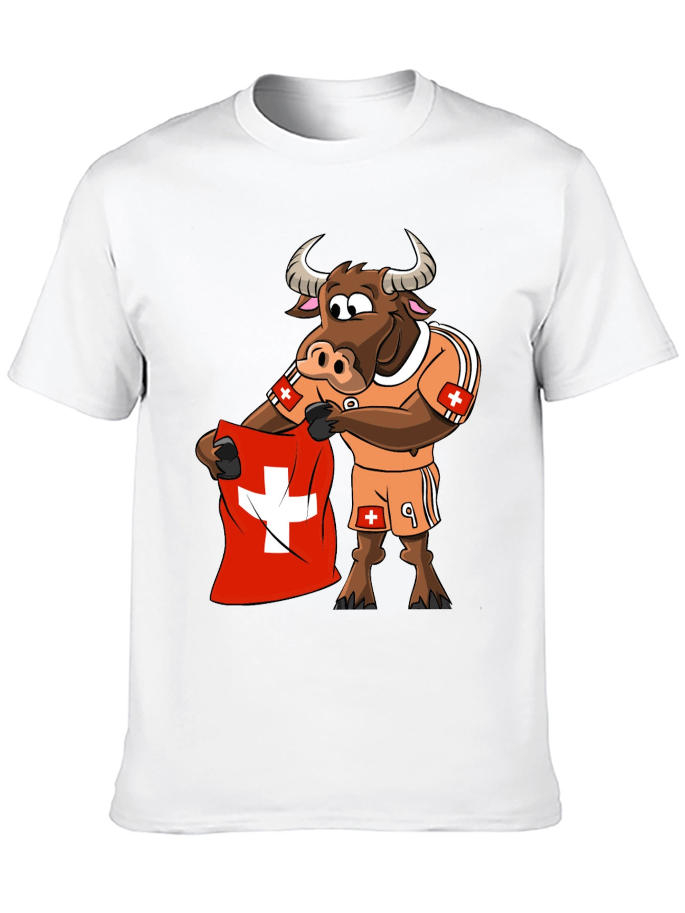 Black Swiss Bull Soccer Fan T-Shirt - Black Cotton Tee view 10