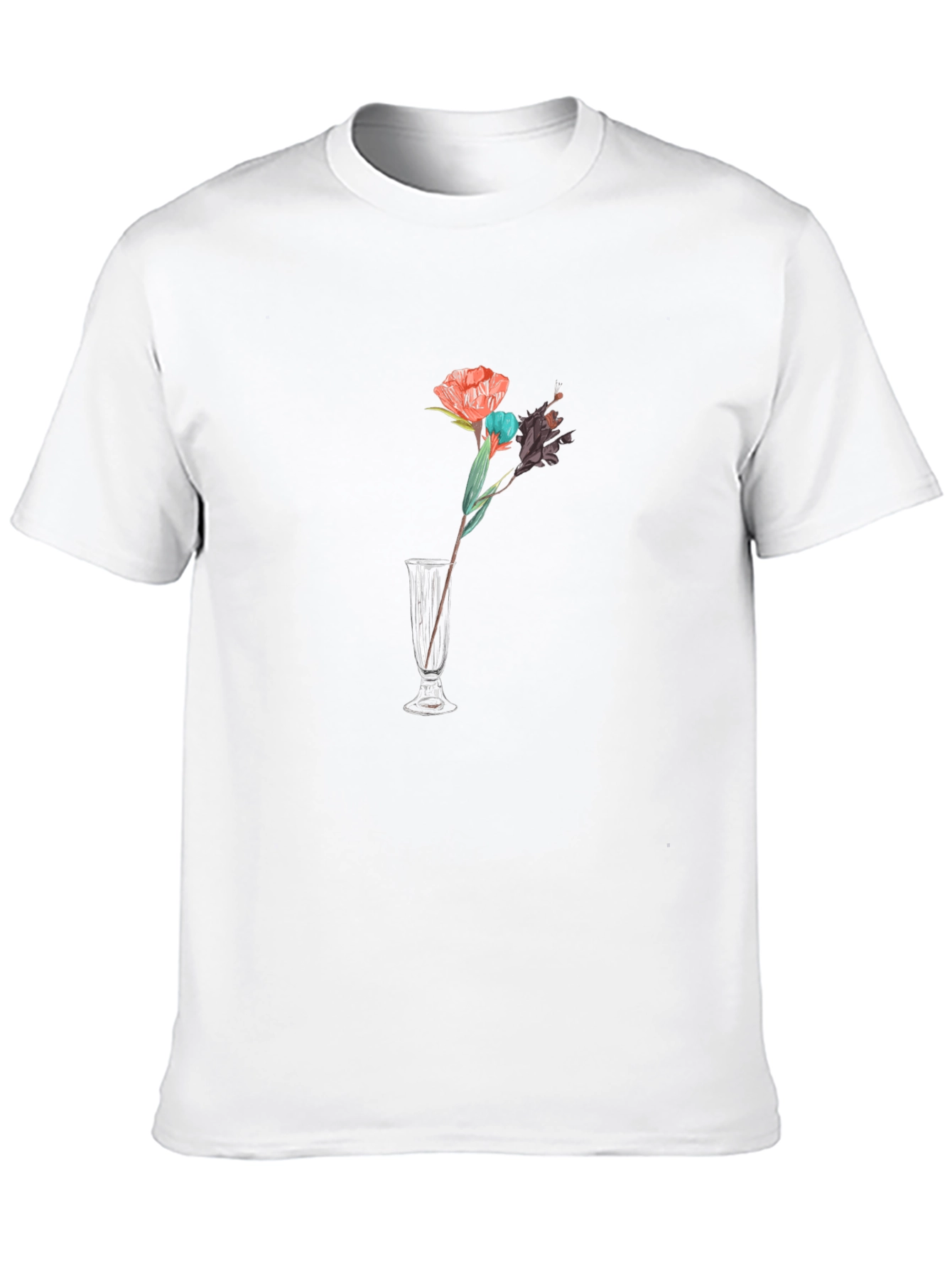 Black Floral Vase Graphic Tee - Black Cotton T-Shirt view 10