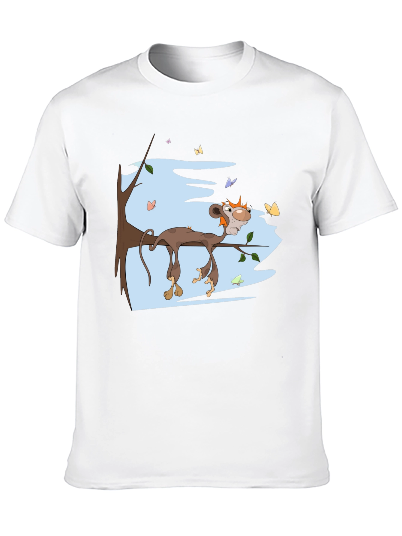 Black Cartoon Monkey Relaxing on Branch Black Tee view 10