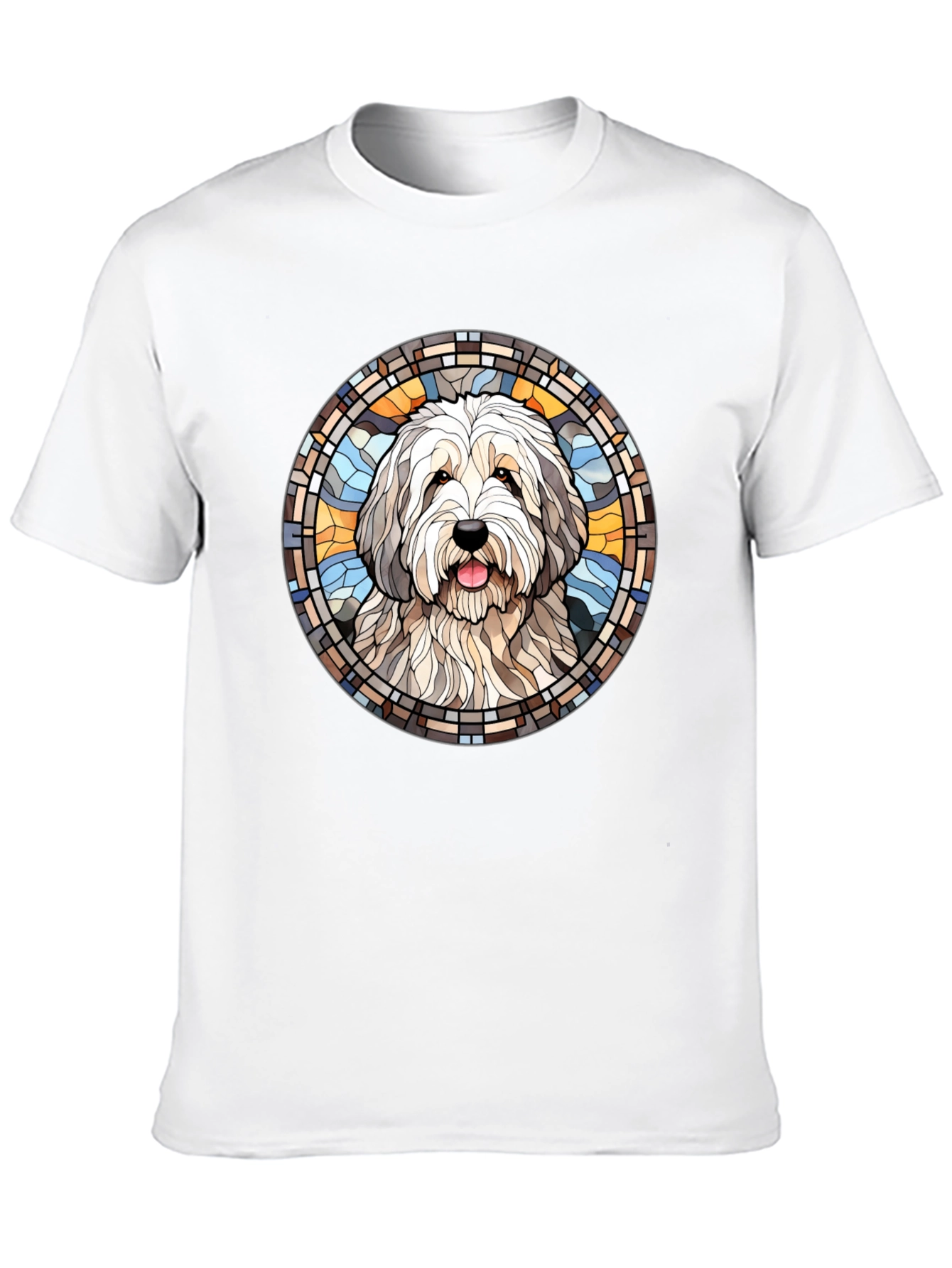 Black Dog Portrait Stained Glass Style Tee view 10