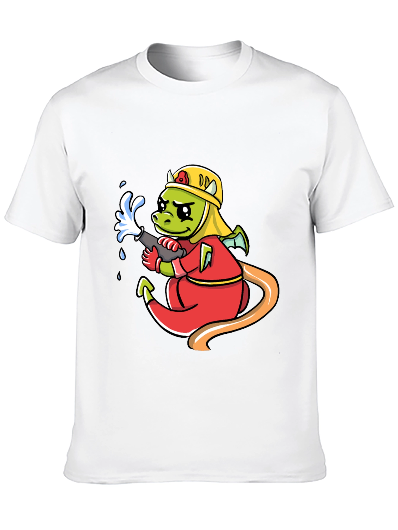 Black Cartoon Dragon Firefighter Graphic T-Shirt view 10