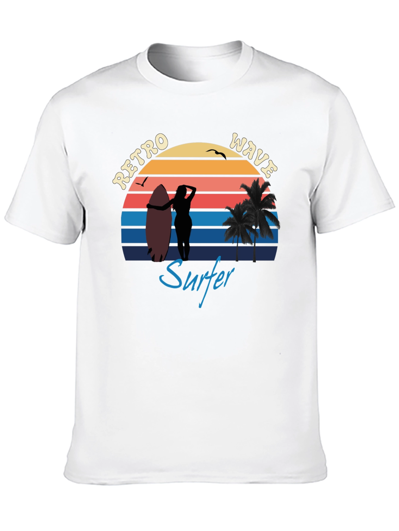 Black Retro Wave Surfer T-Shirt | Vintage Surf Design view 10