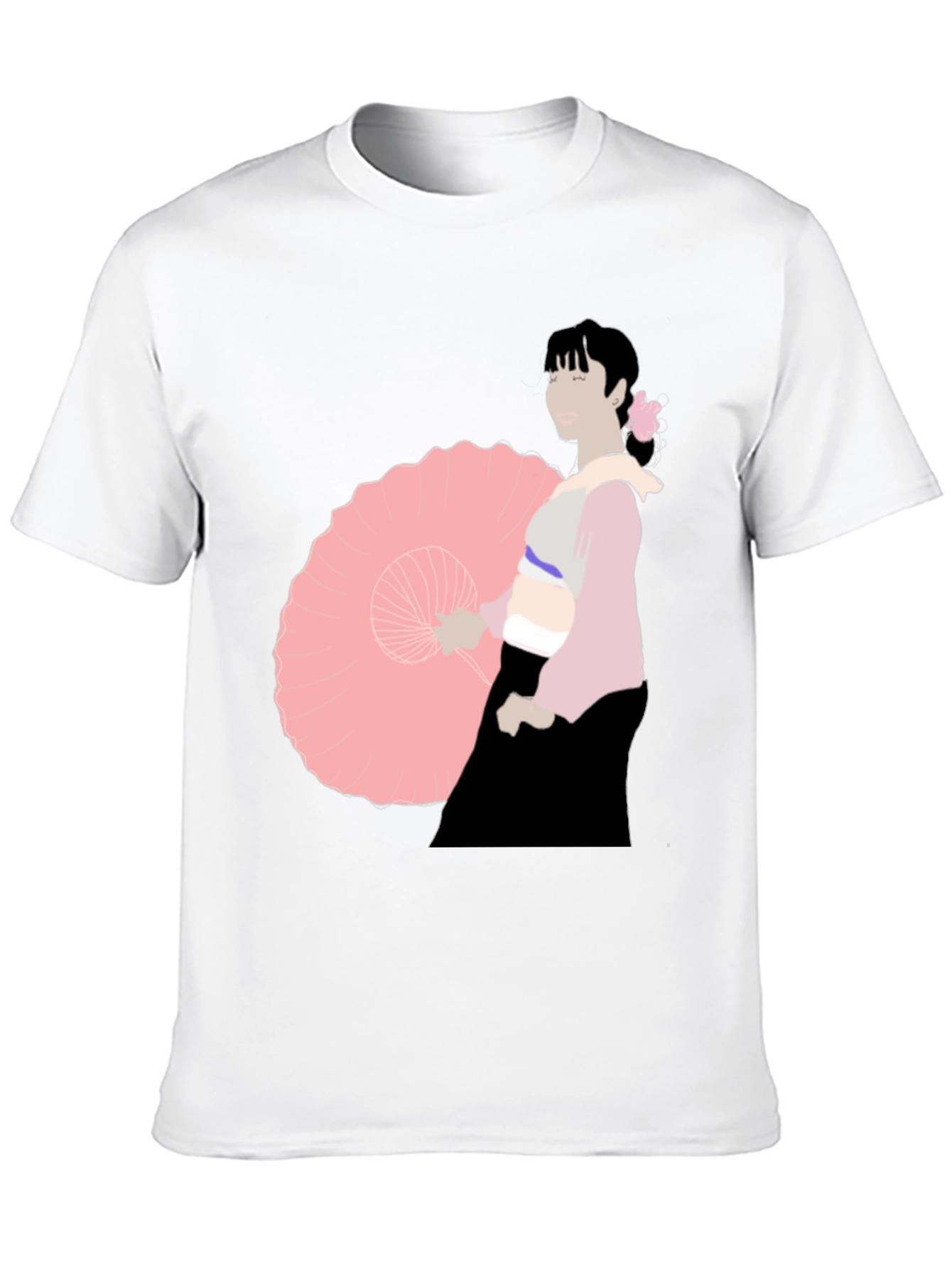 Black Black T-Shirt with Japanese Woman Illustration view 10