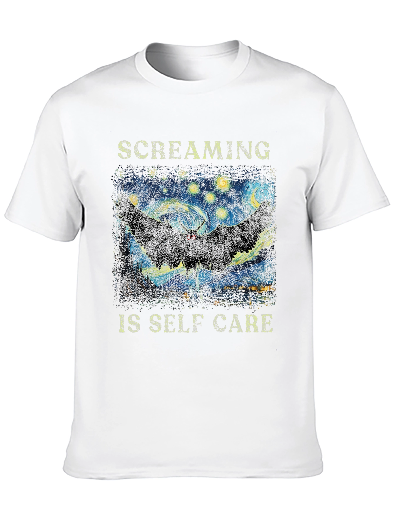 Black Screaming Is Self Care T-Shirt Starry Night Mothman Tee view 10
