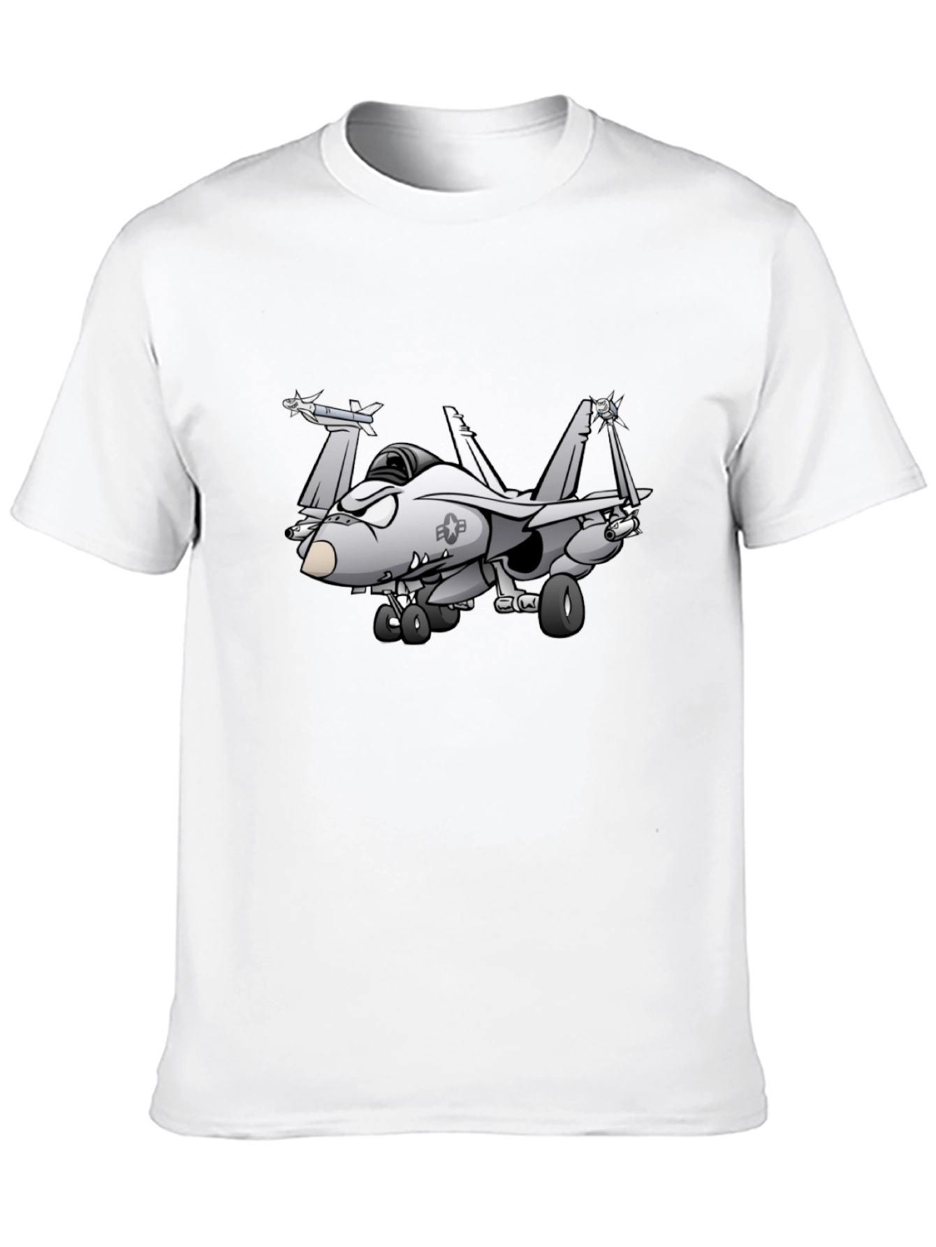 Black Cartoon Fighter Jet Graphic Black T-Shirt view 10