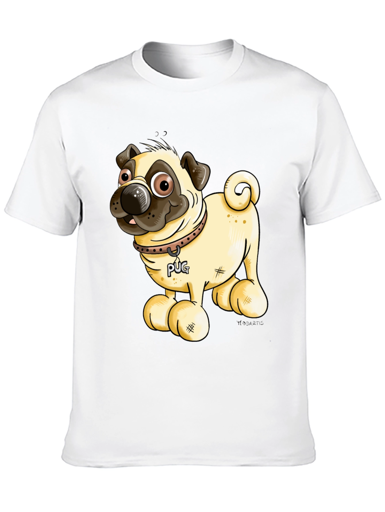 Black Pug Cartoon Black T-Shirt view 10