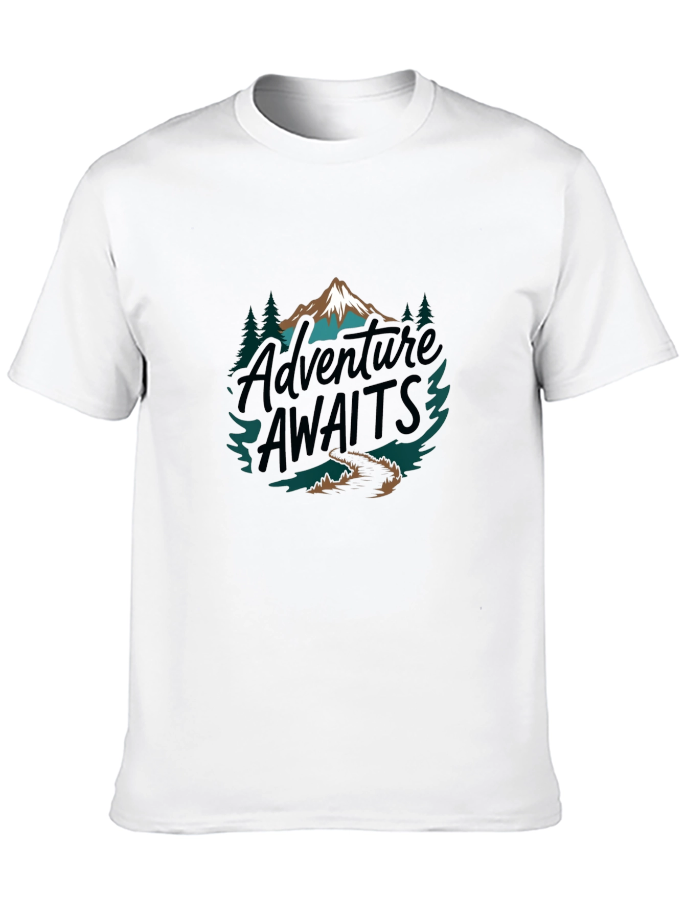 Black Adventure Awaits Graphic Tee - Mountain Design view 10