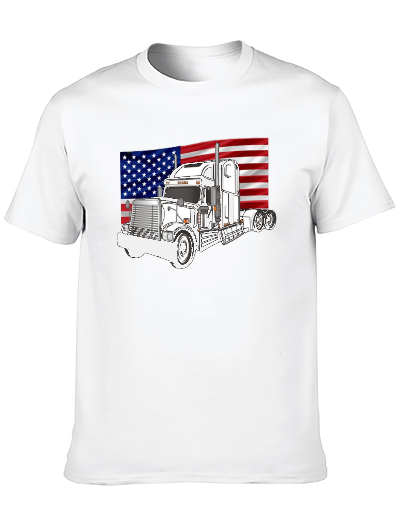 Black Trucker Pride Tee: American Flag Semi Truck Graphic T-Shirt view 10
