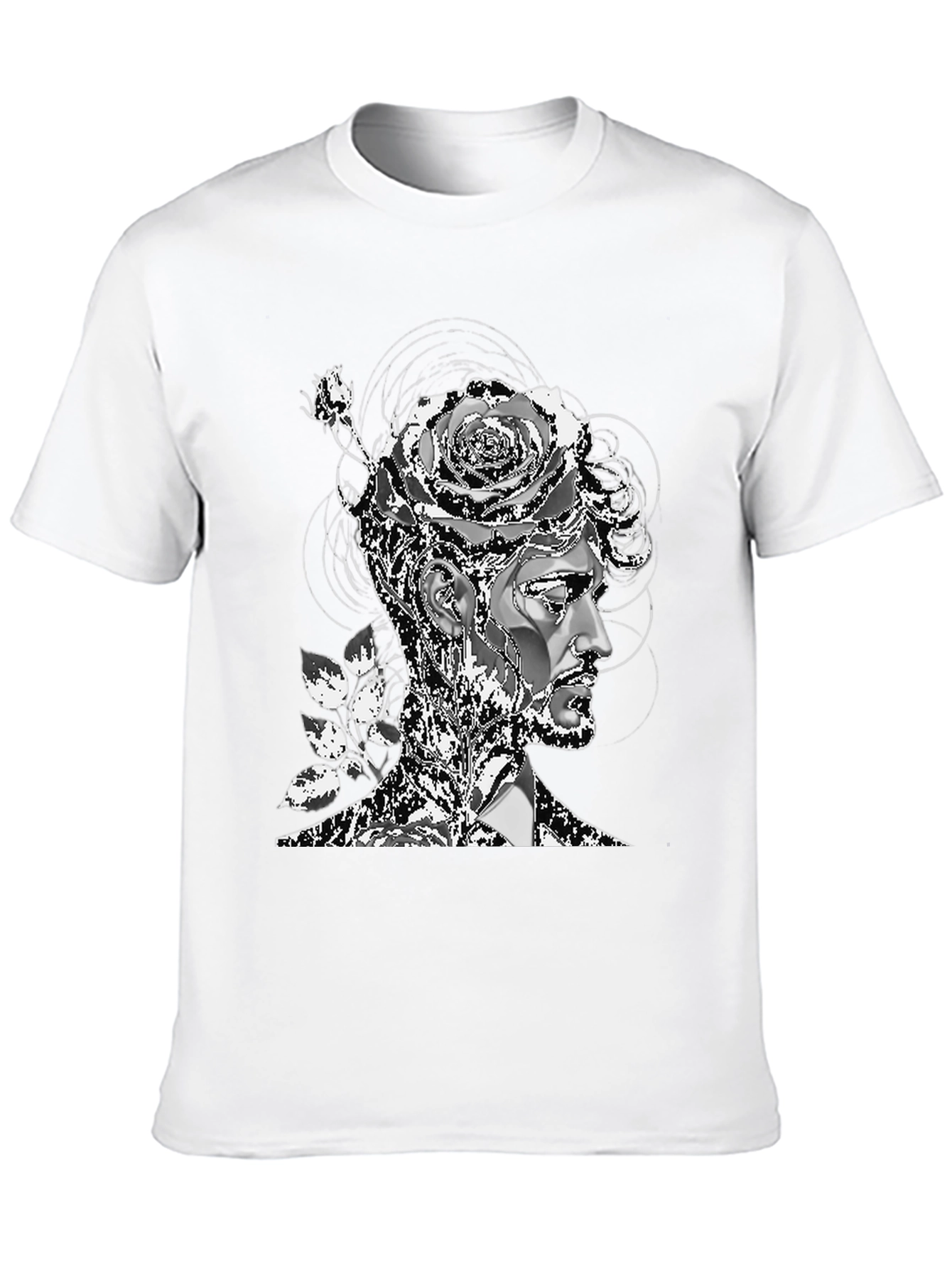 Black Artistic Floral Head T-Shirt - Mens Black Tee view 10