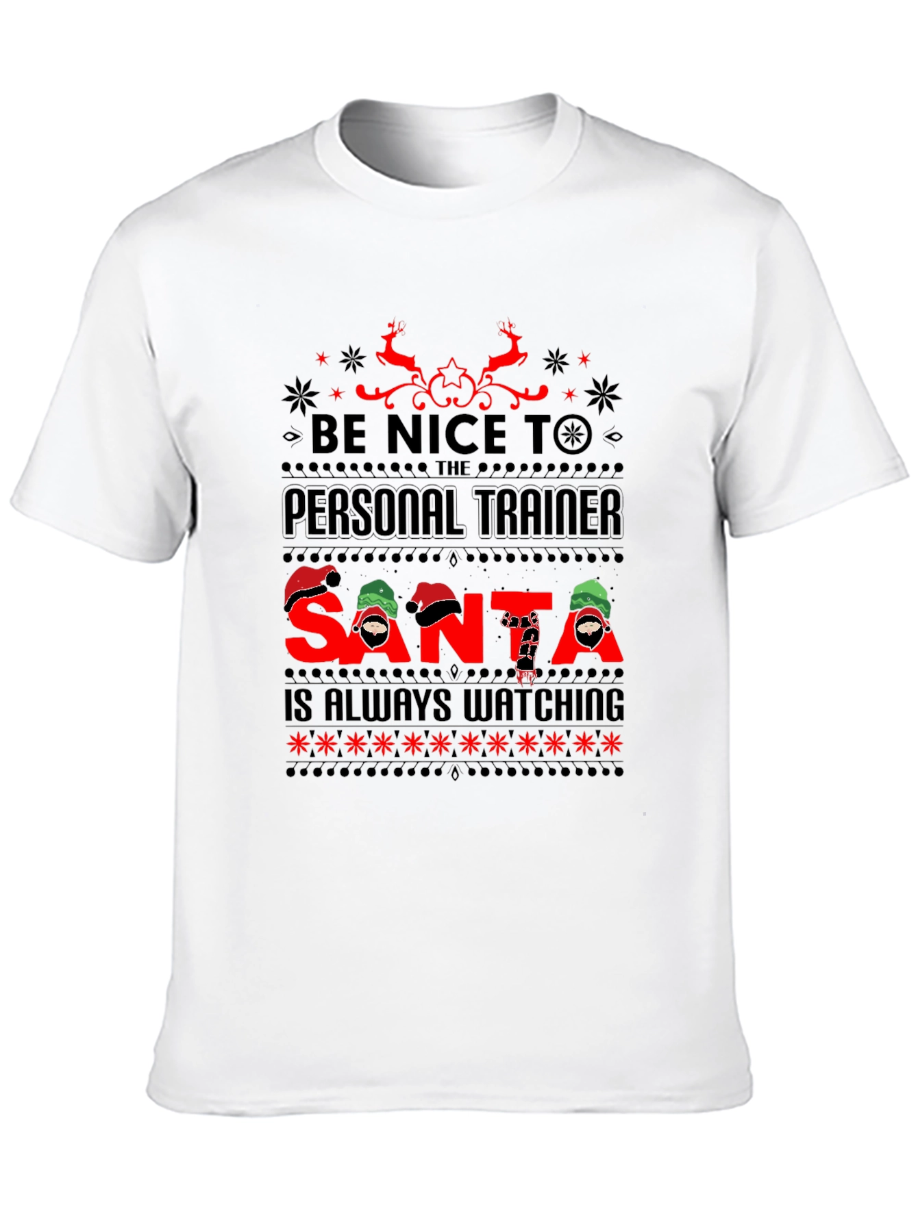 Black Personal Trainer Santa Watching Ugly Christmas T-Shirt view 10