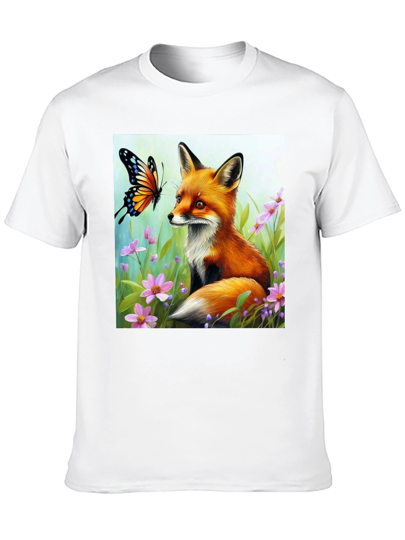 Black Fox & Butterfly Graphic Tee - Nature Lover's Shirt view 10