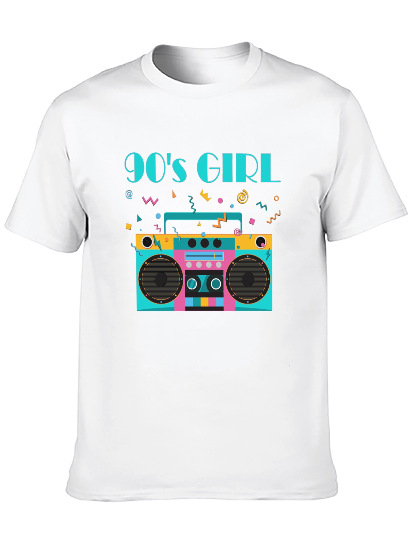 Black 90s Girl Graphic Tee - Retro Boombox Design Black T-Shirt view 10