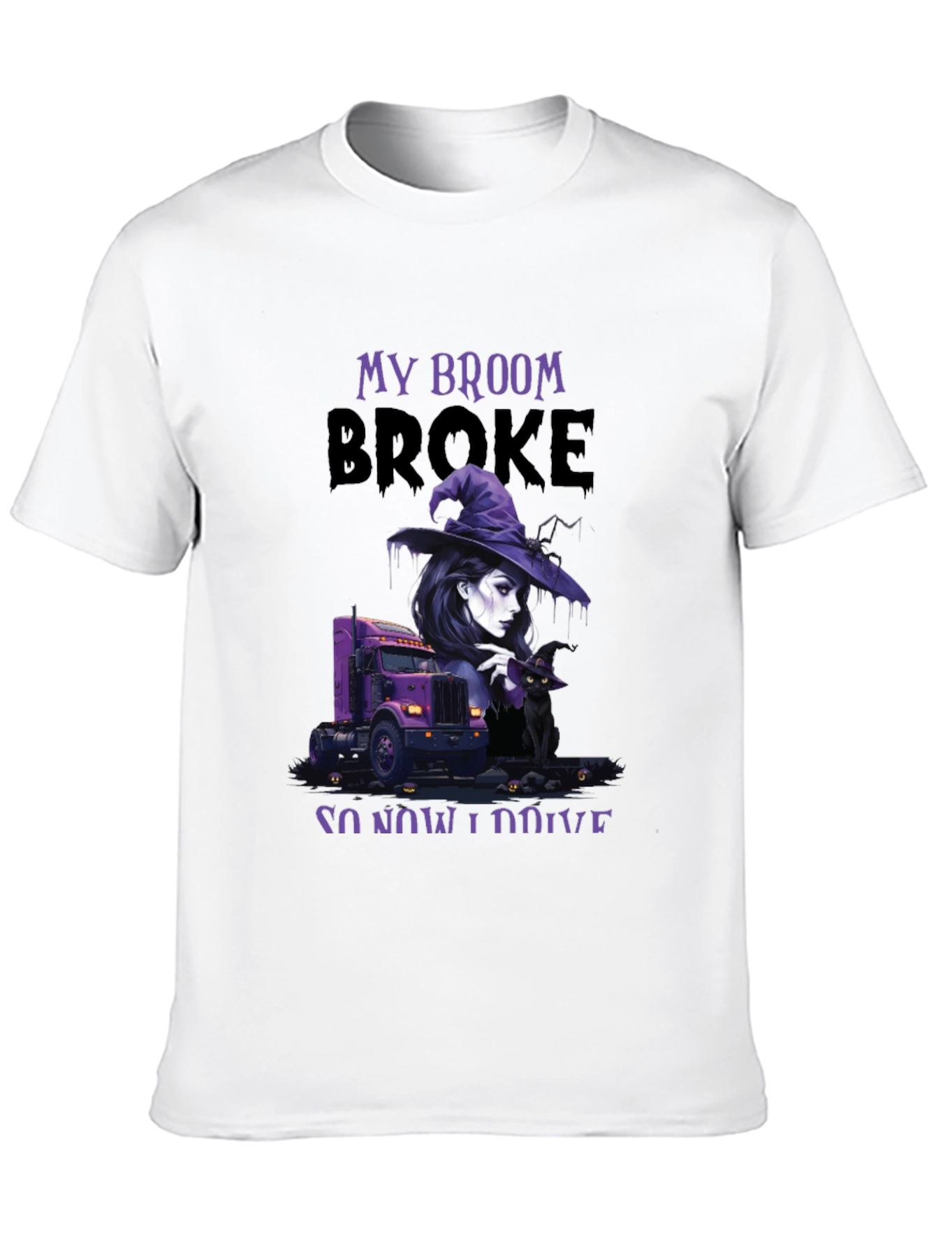 Black My Broom Broke Trucker T-Shirt view 10