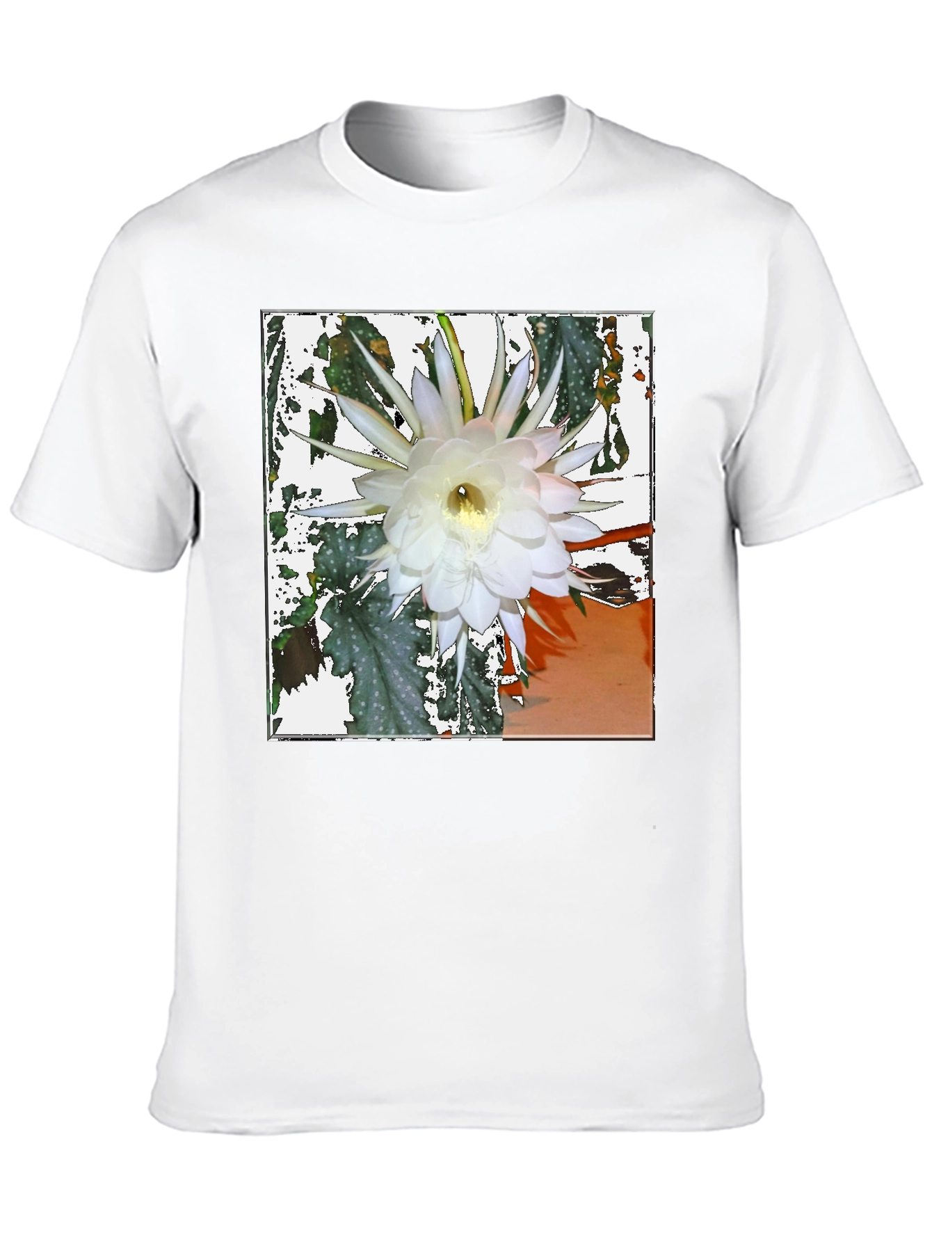 Black Floral Print Tee - Night Blooming Cereus Design view 10