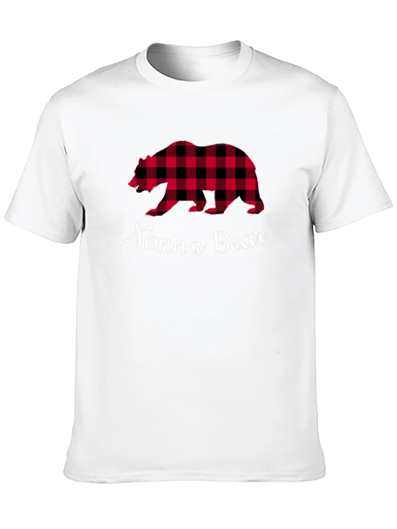 Nonna Bear Plaid Graphic Tee - Black Cotton Shirt - 10