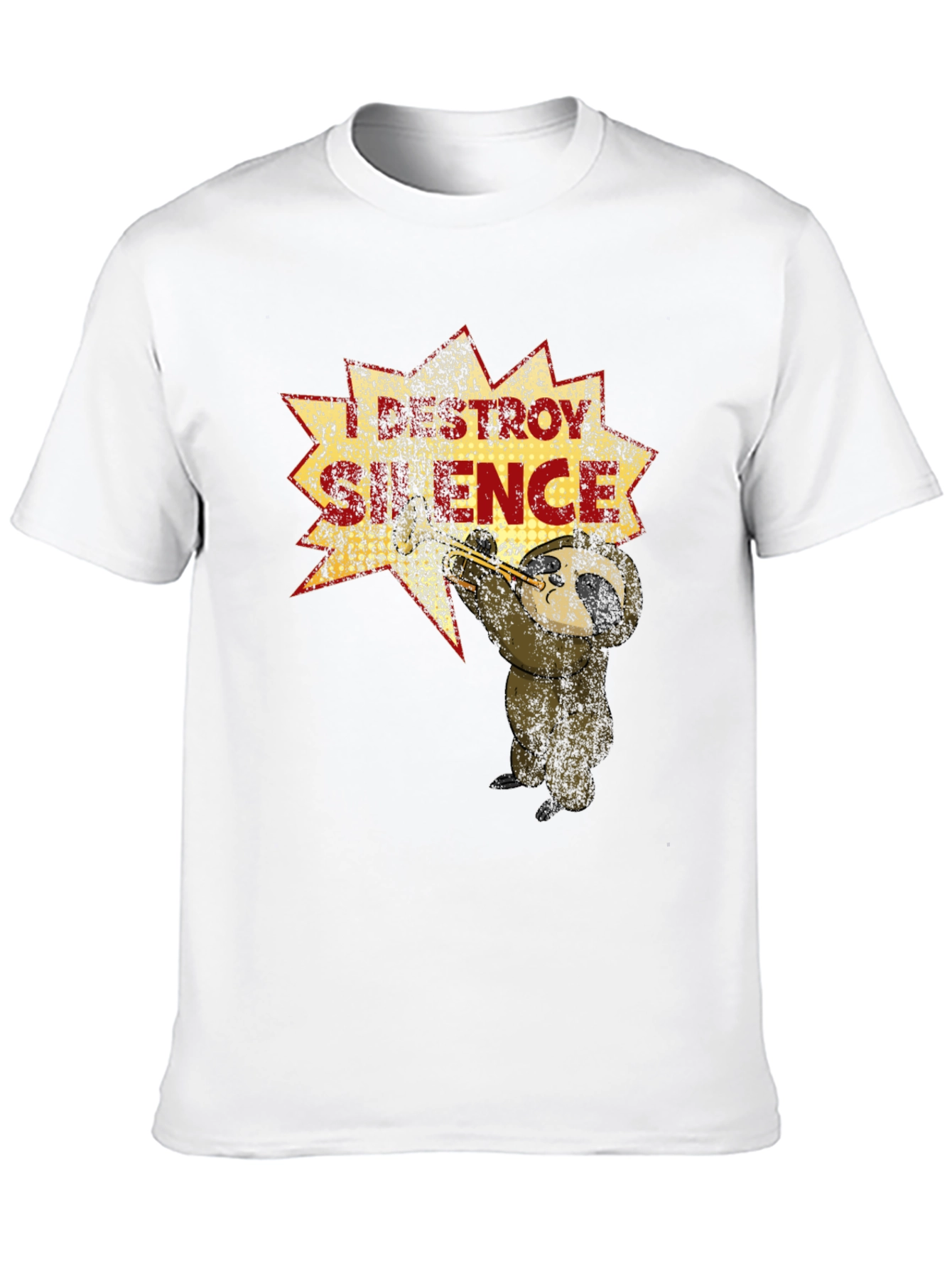 Black I Destroy Silence T-Shirt Funny Sloth Trumpet Tee view 10