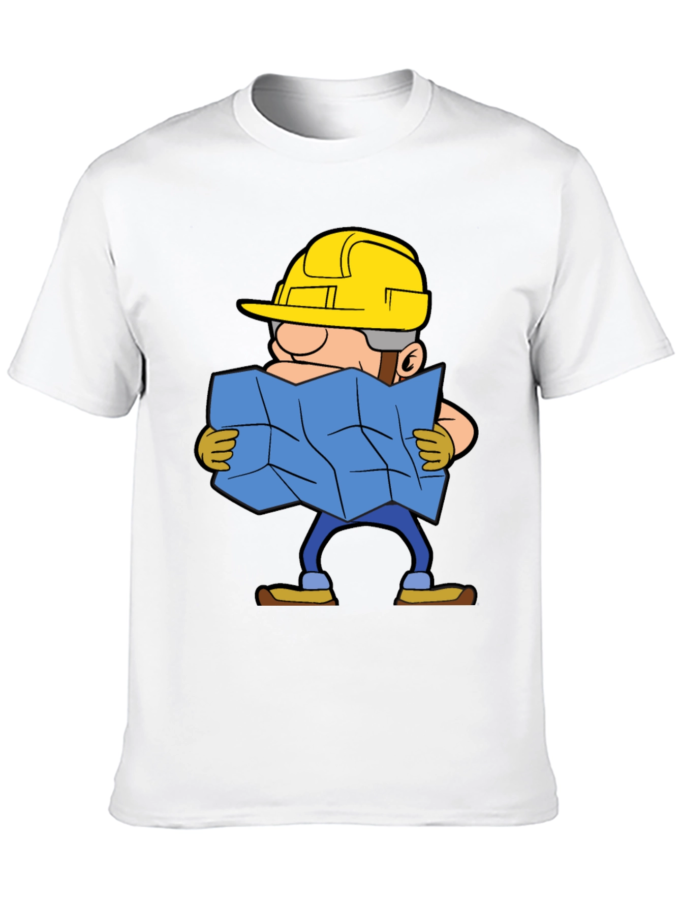 Black Construction Worker Map Cartoon Graphic Tee view 10