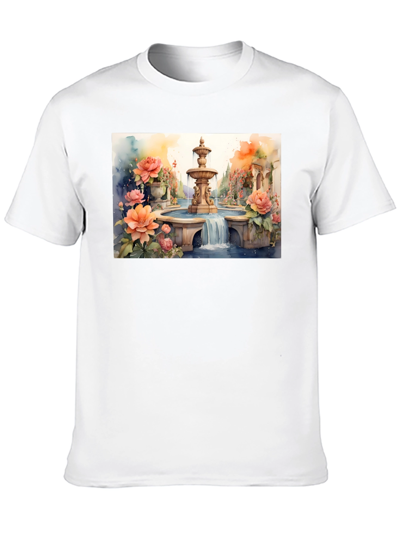 Black Floral Fountain Watercolor Art T-Shirt view 10