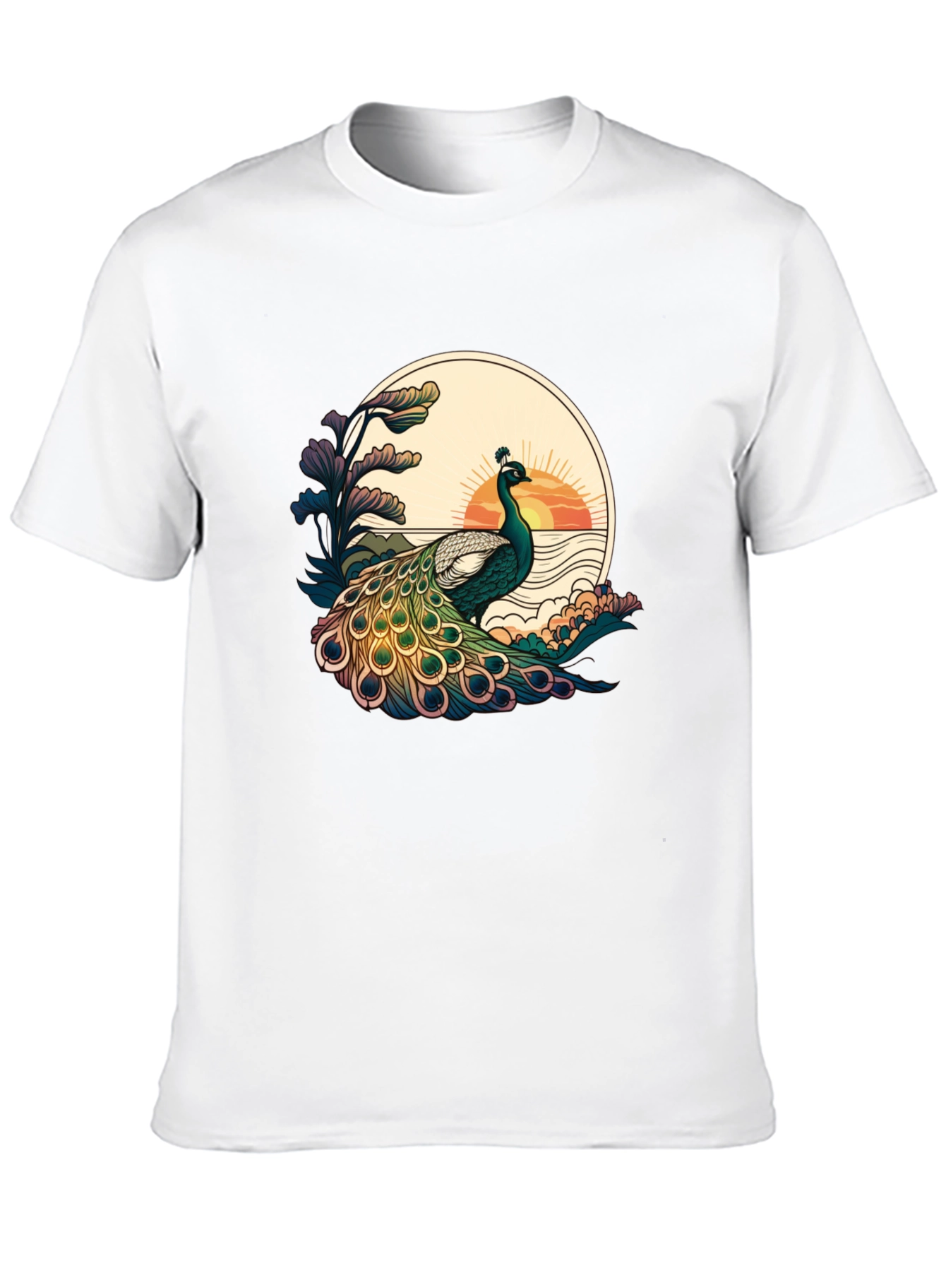 Black Peacock Sunset Graphic Tee - Stylish Black T-Shirt view 10