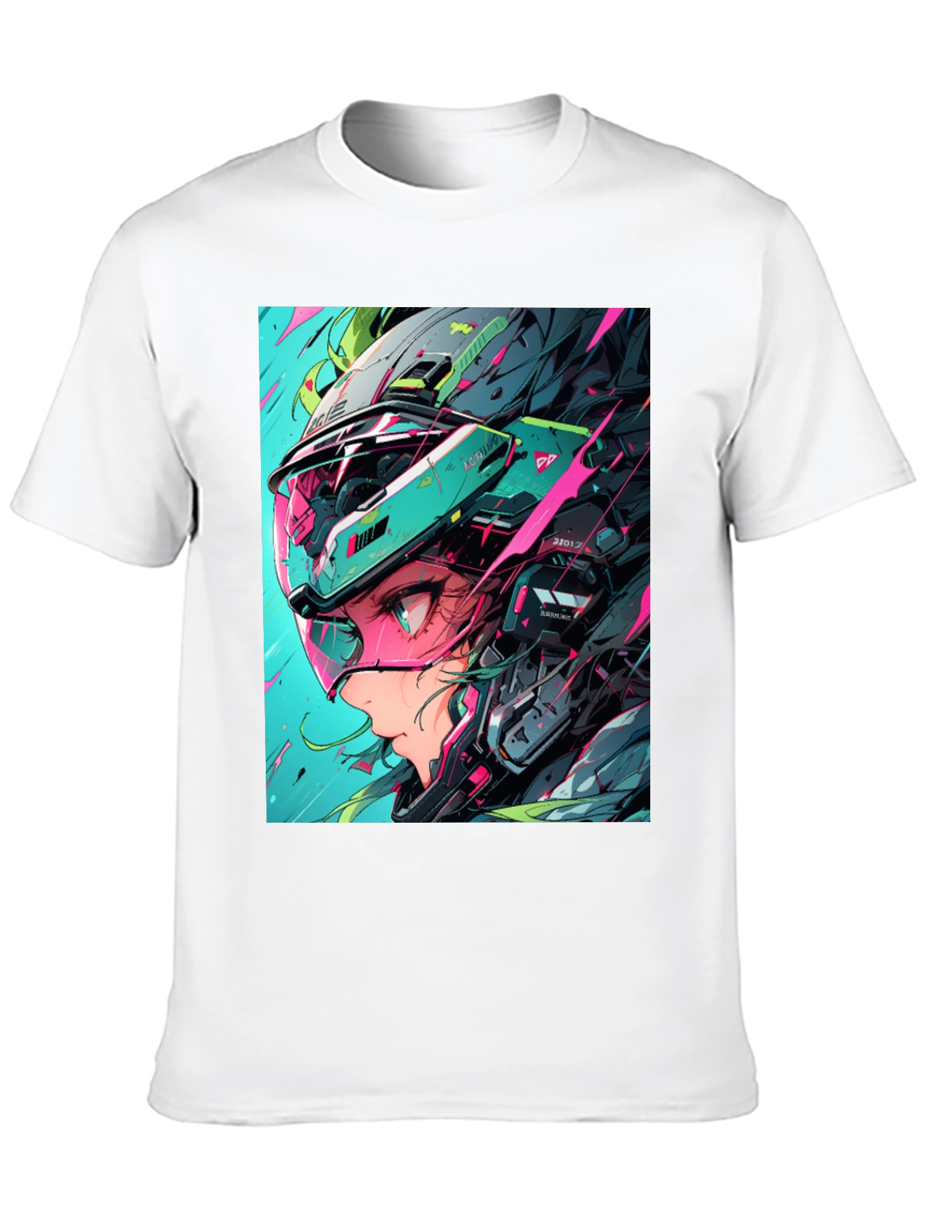Black Cyberpunk Girl Helmet Graphic Tee view 10
