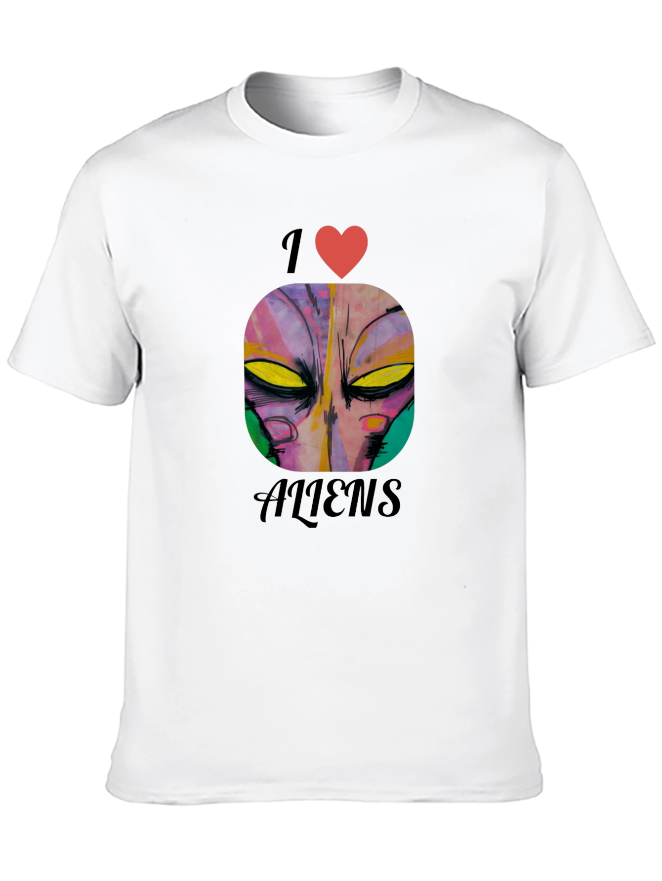 Black I Heart Aliens Graphic Tee - Black Cotton Casual T-Shirt view 10