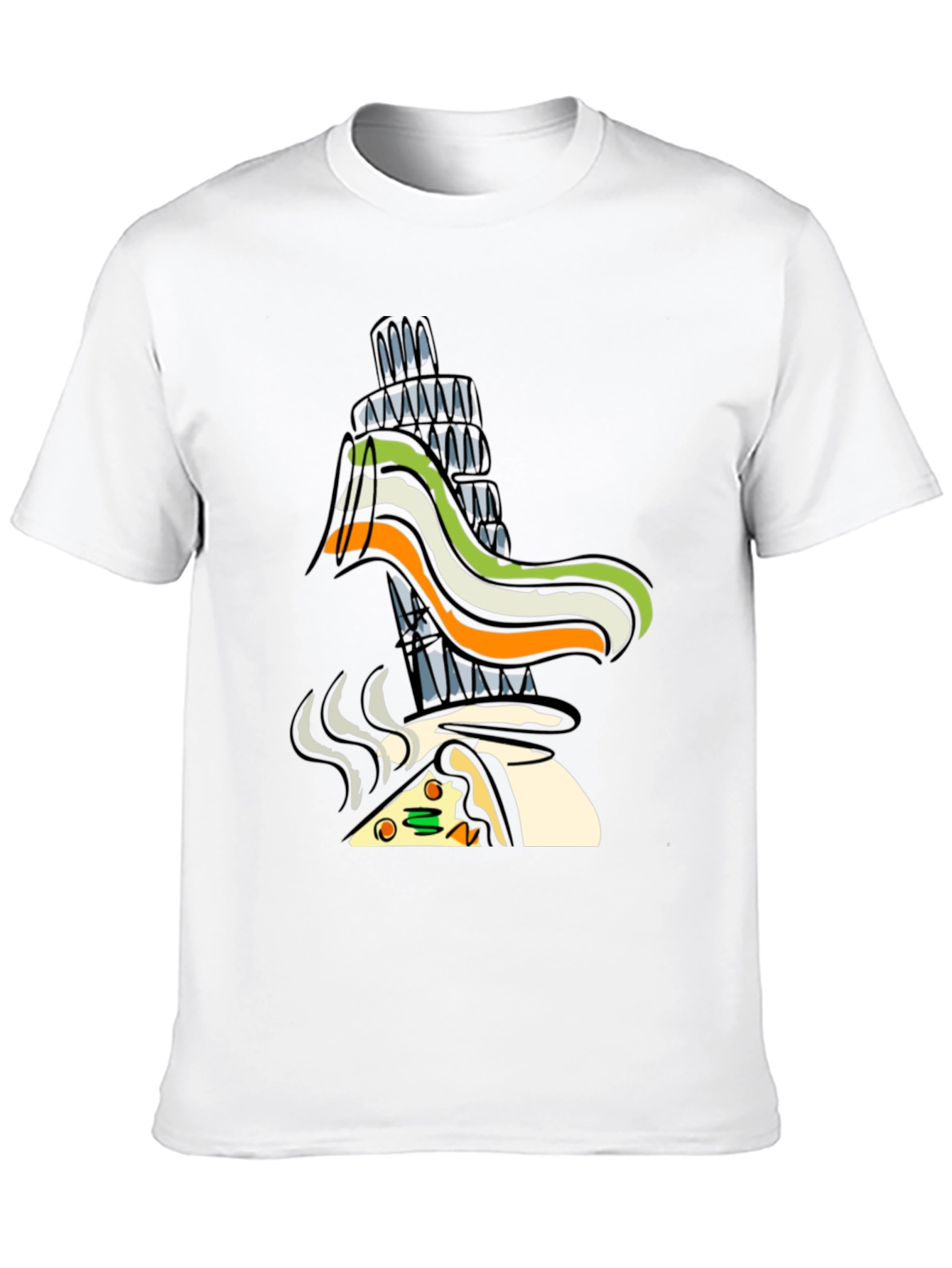 Black Whimsical Pizza & Tower Graphic T-Shirt - Black view 10