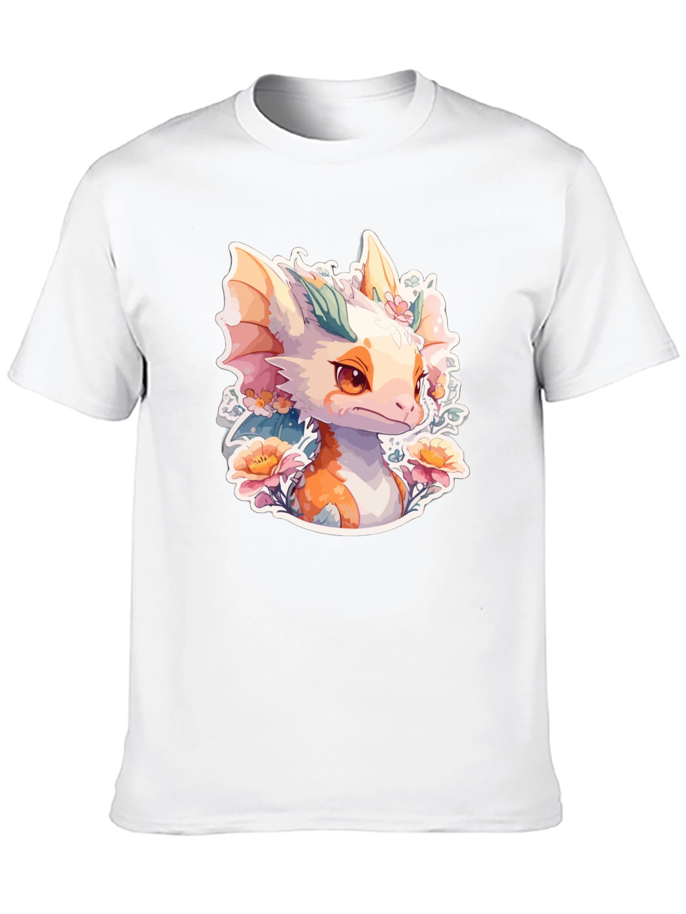 Black Dragon Floral T-Shirt: Cute Fantasy Creature Tee view 10