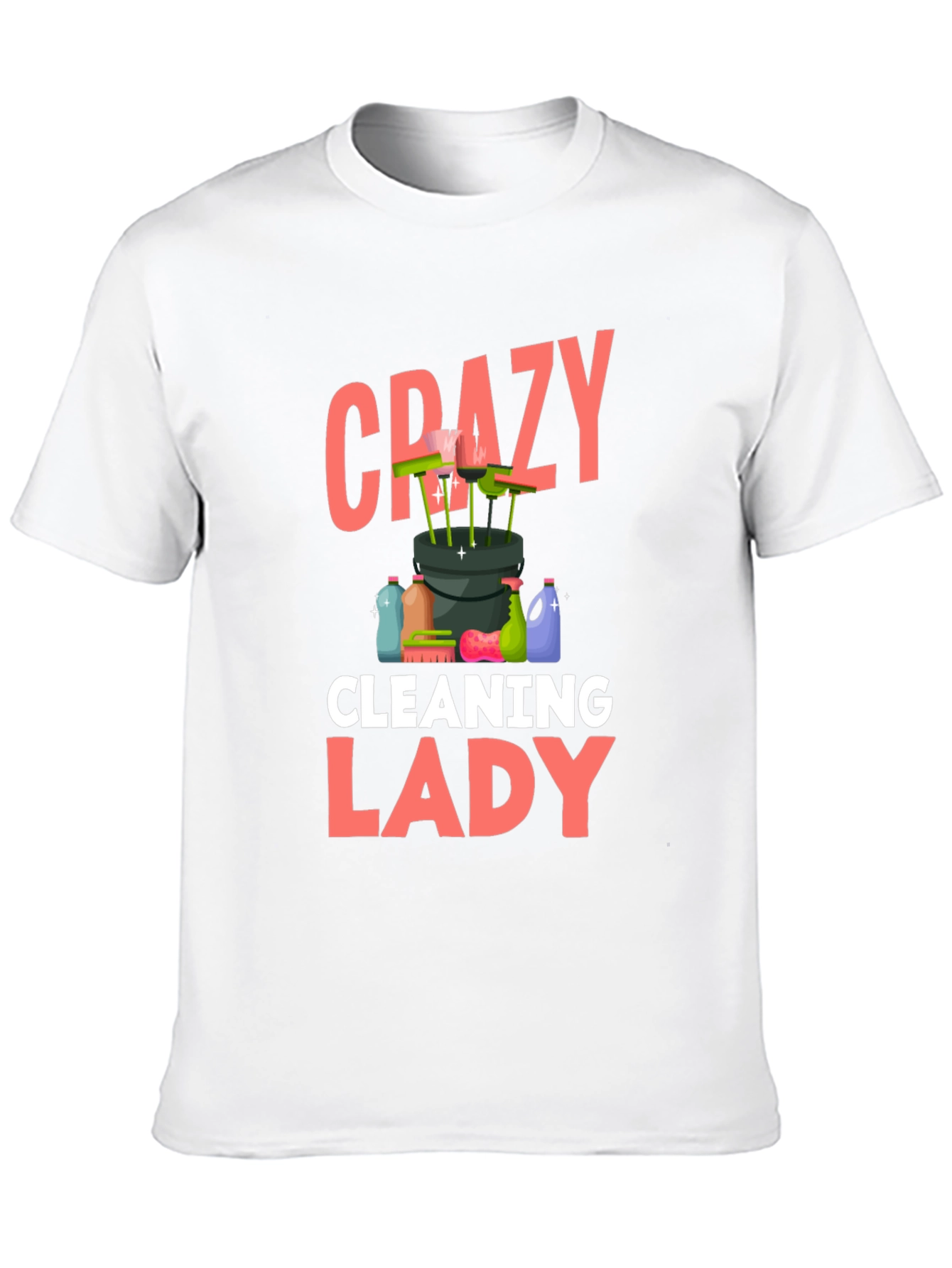 Black Crazy Cleaning Lady T-Shirt - Black Cotton view 10
