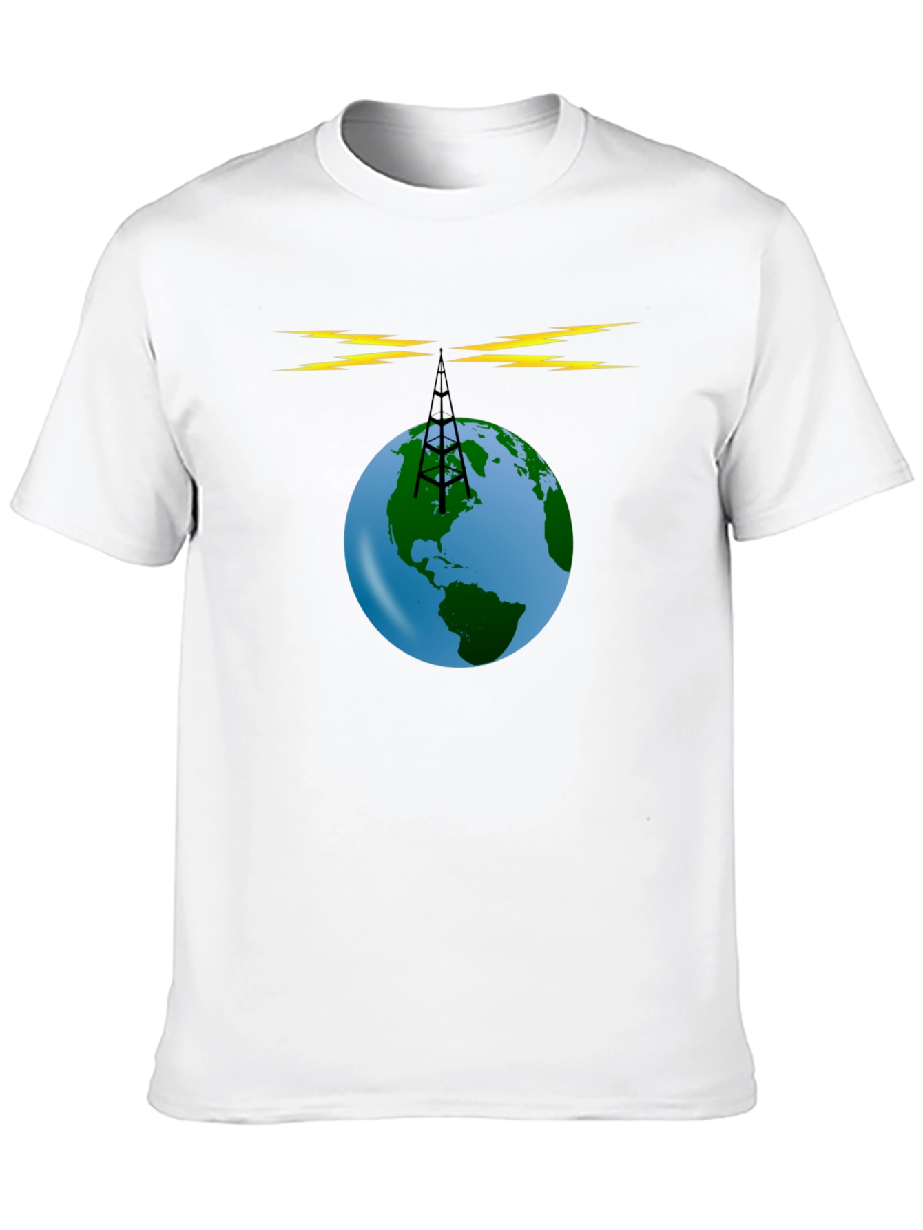 Black Global Radio Tower T-Shirt - Earth Broadcast Design view 10