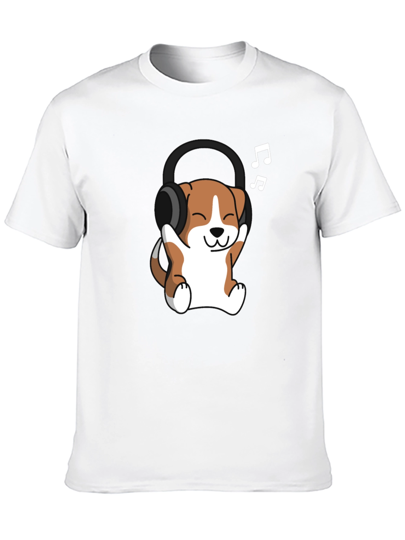 Black Cute Dog with Headphones Black T-Shirt view 10