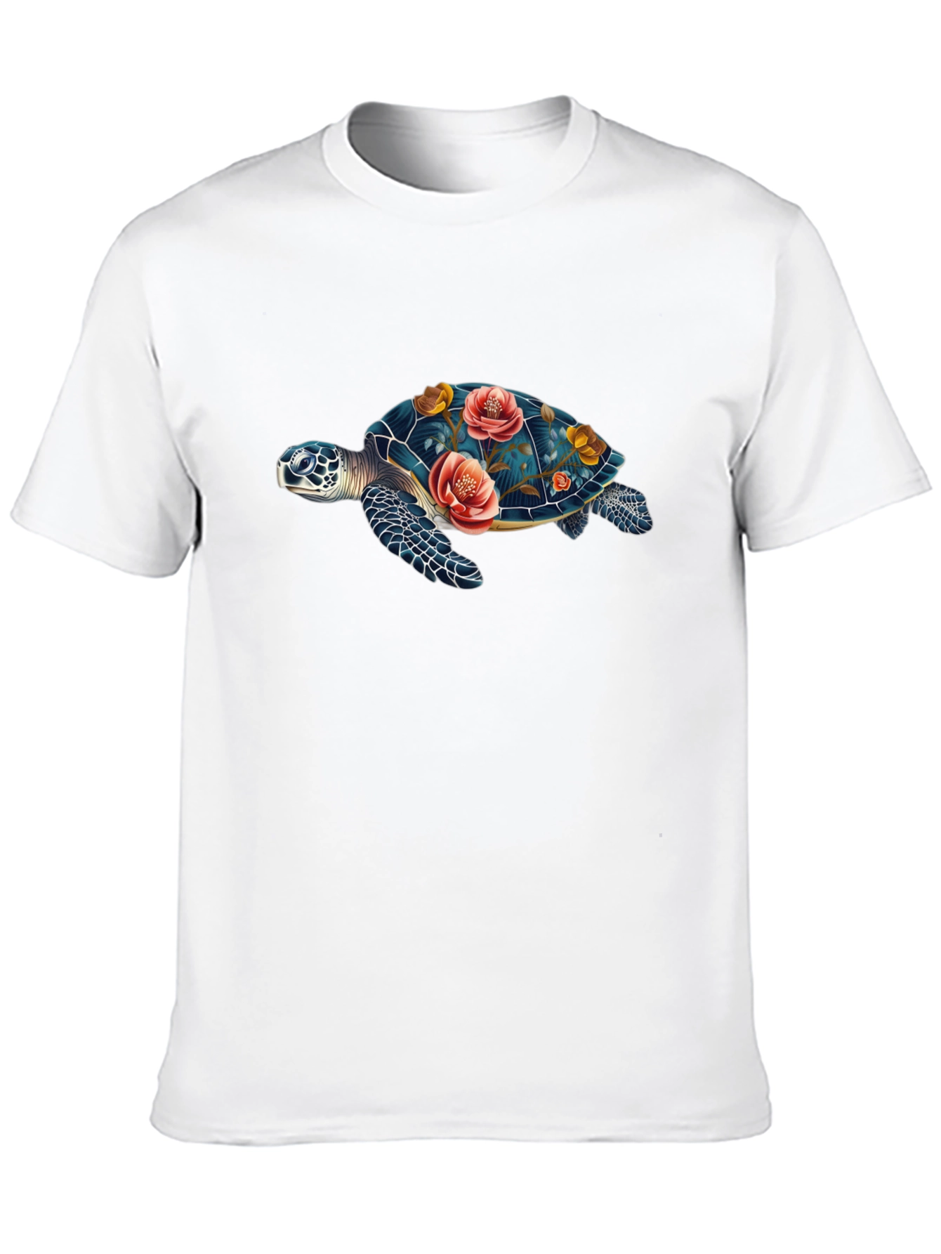 Black Floral Turtle Graphic Tee - Black Cotton Casual T-Shirt view 10