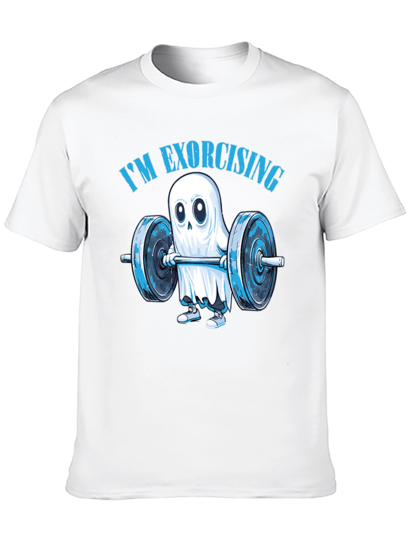 Black Funny Ghost Weightlifting T-Shirt: "I'm Exorcising!" view 10