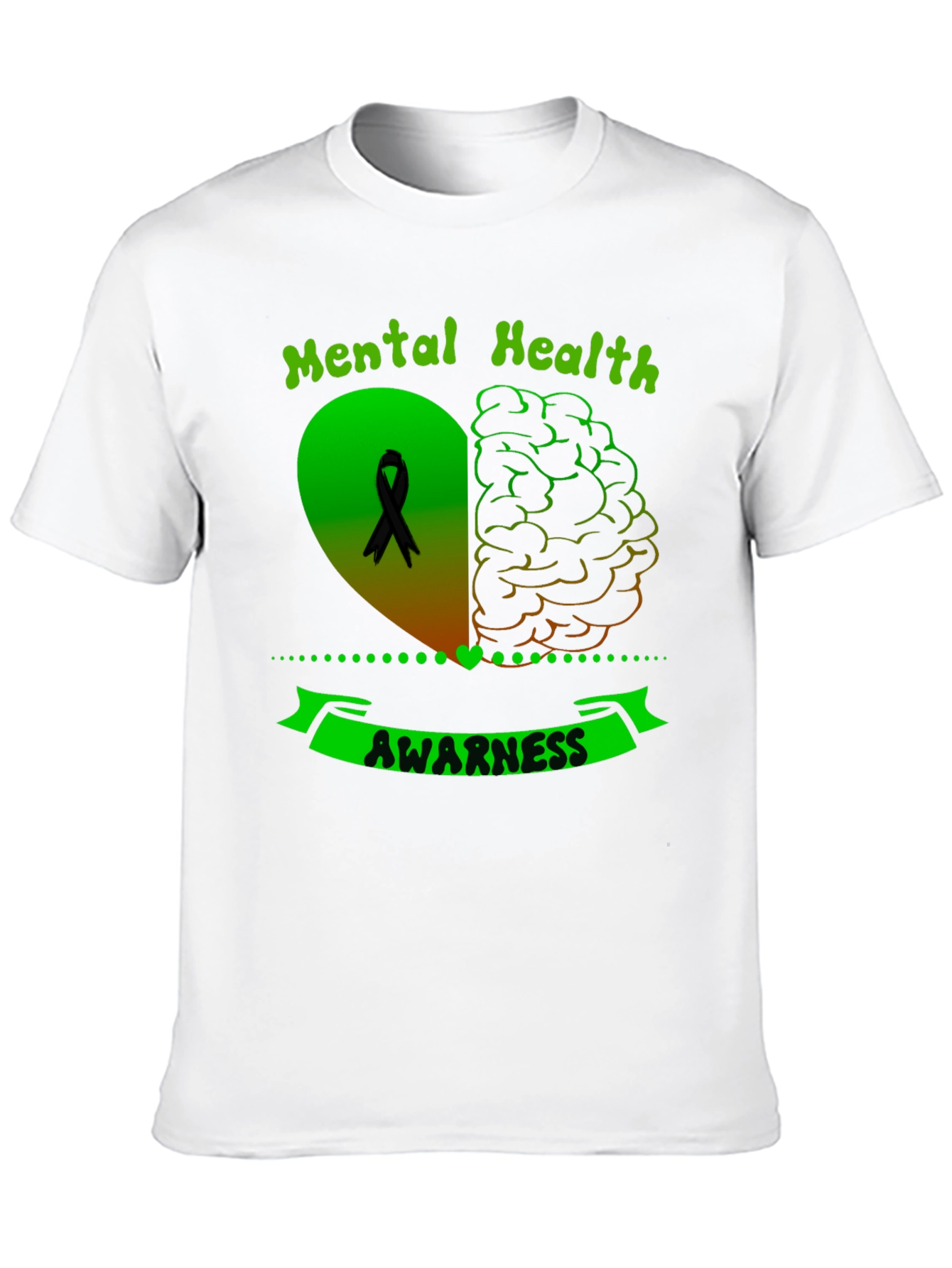 Black Mental Health Awareness Ribbon Heart Brain T-Shirt view 10