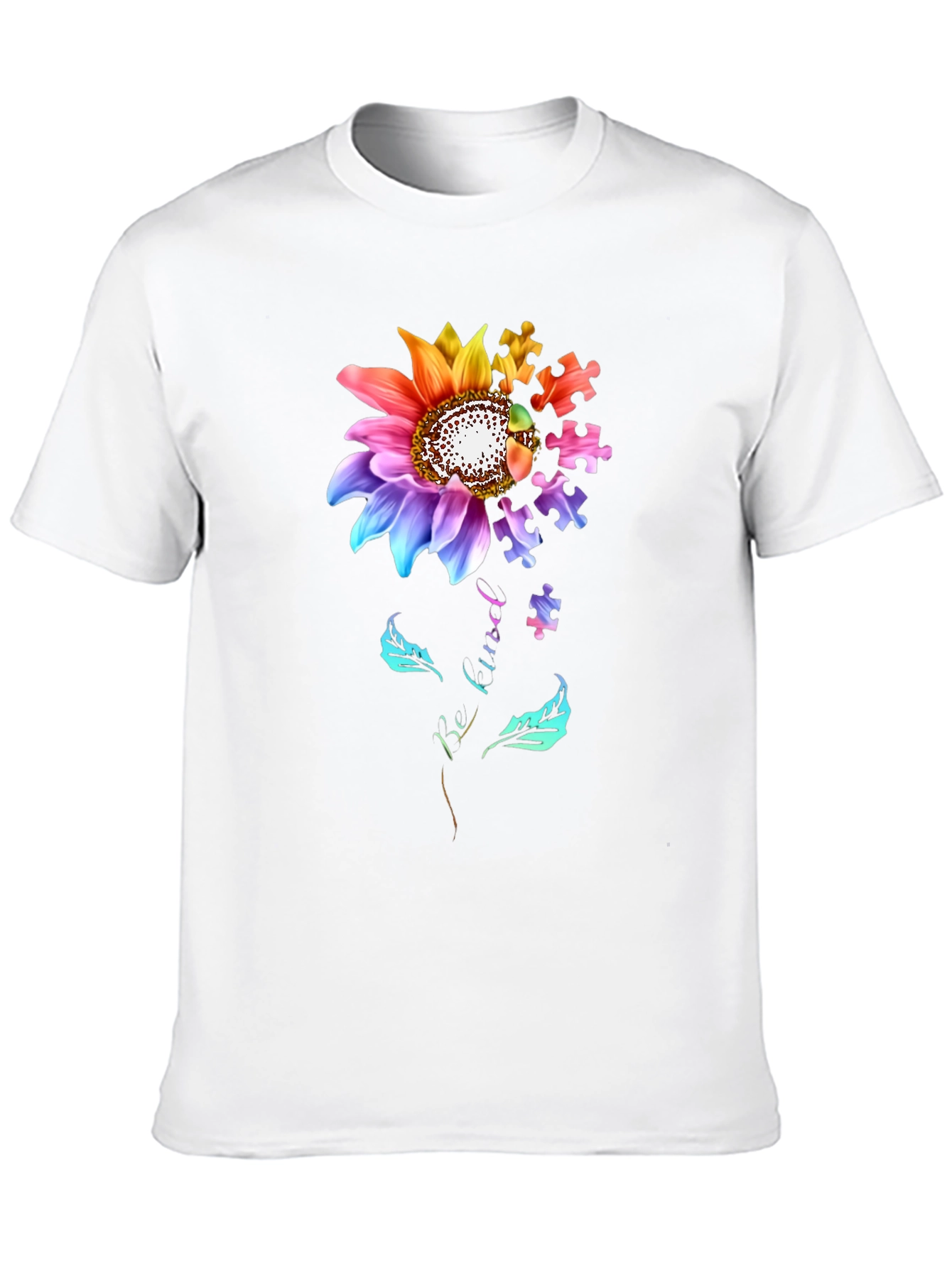 Black Autism Awareness Sunflower Puzzle Piece T-Shirt view 10