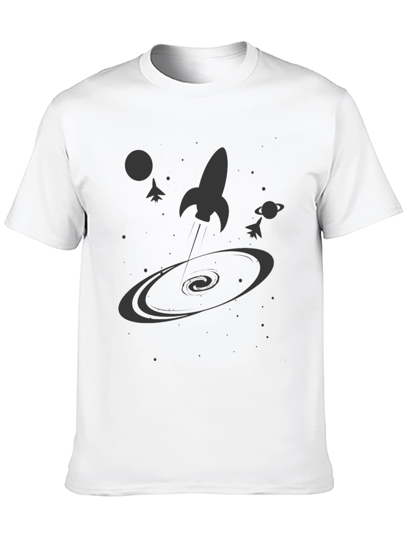 Black Space Rocket Galaxy Graphic Tee - Black Cotton Casual Shirt view 10