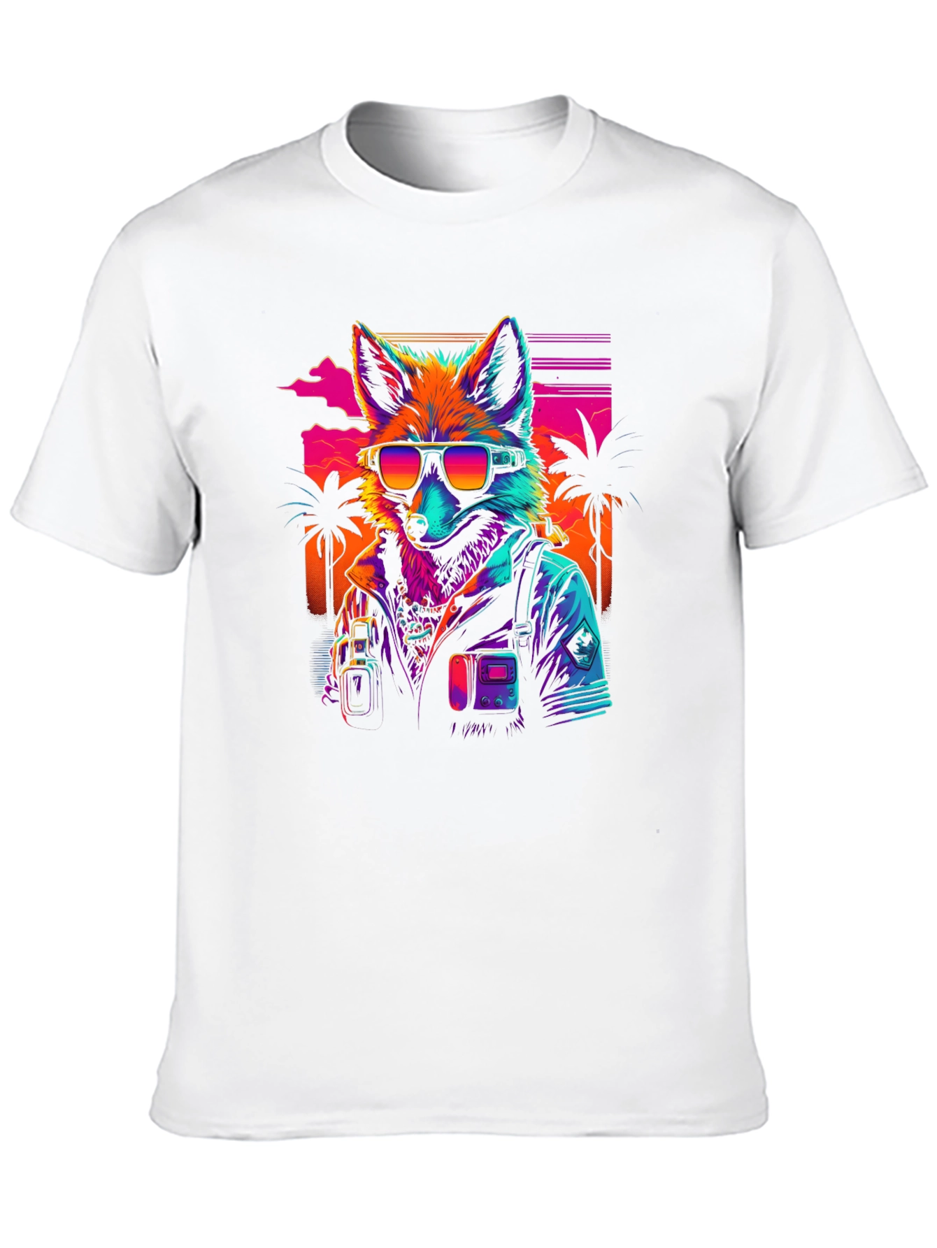 Black Retro Fox T-Shirt - Synthwave Style view 10
