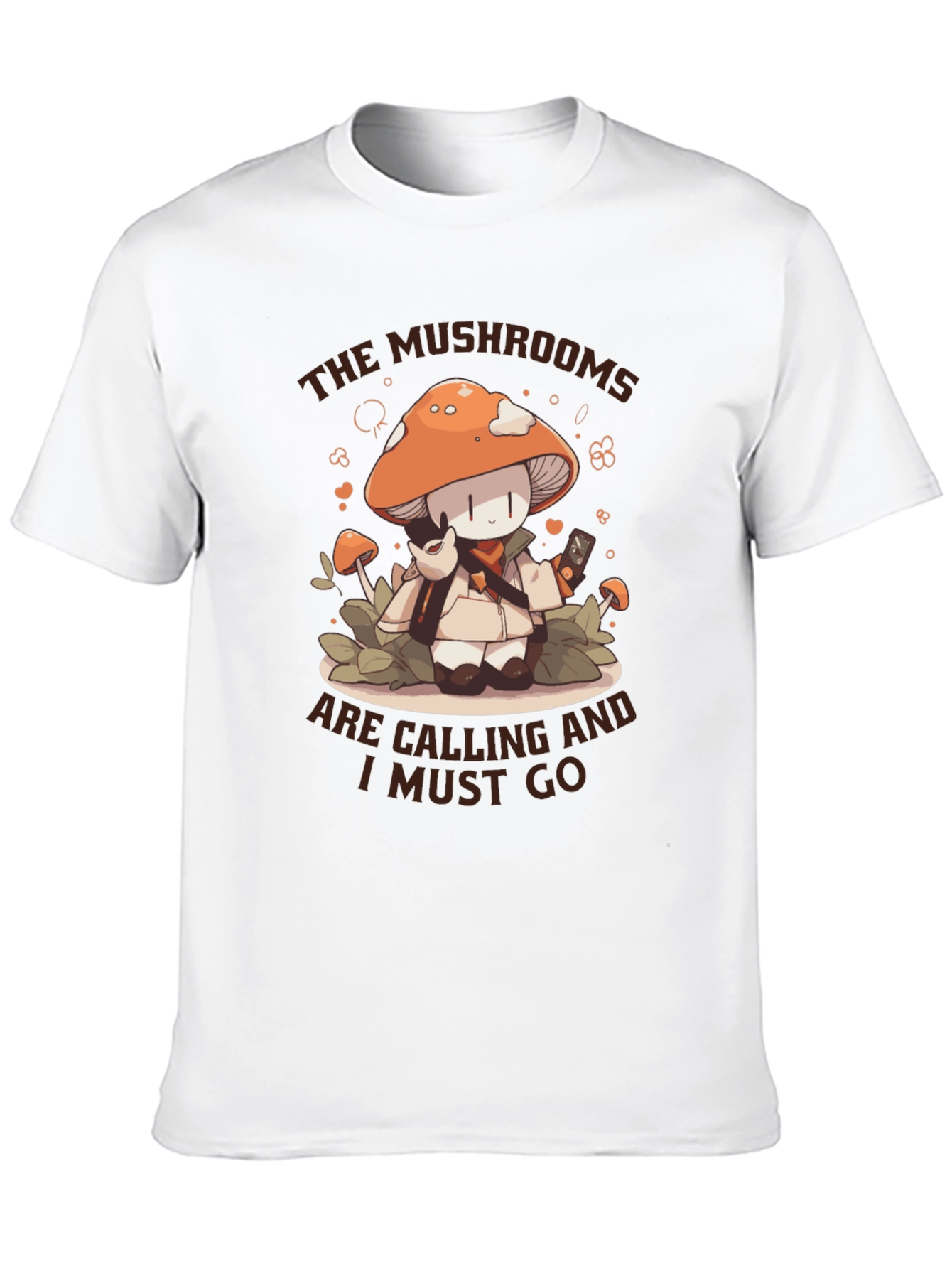 Black Mushroom Calling T-Shirt -  Cute Cartoon Graphic Tee view 10