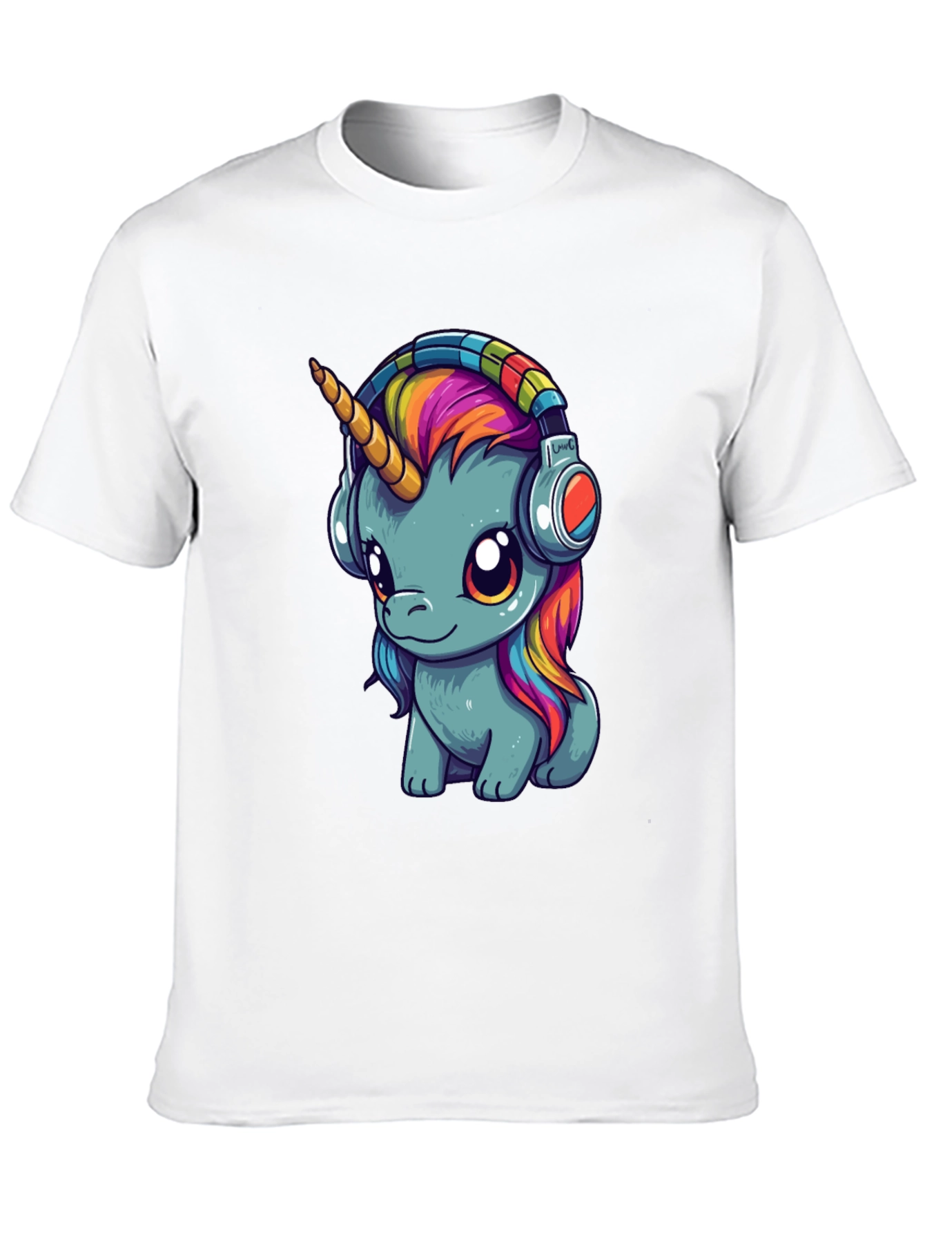 Black Unicorn Headphones Graphic Tee - Black Cotton T-Shirt view 10