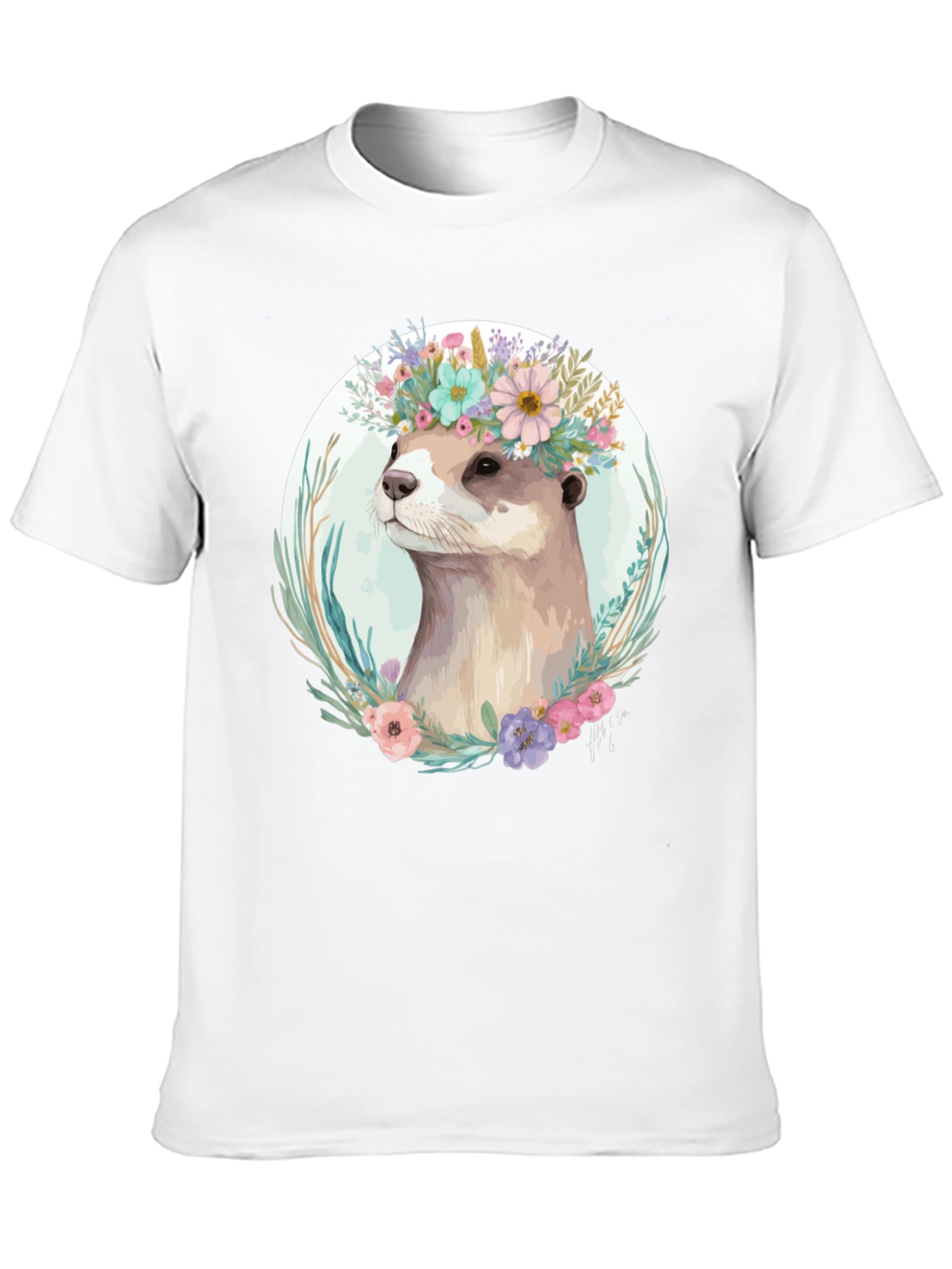 Black Otter Floral Crown T-Shirt - Stylish Animal Tee view 10