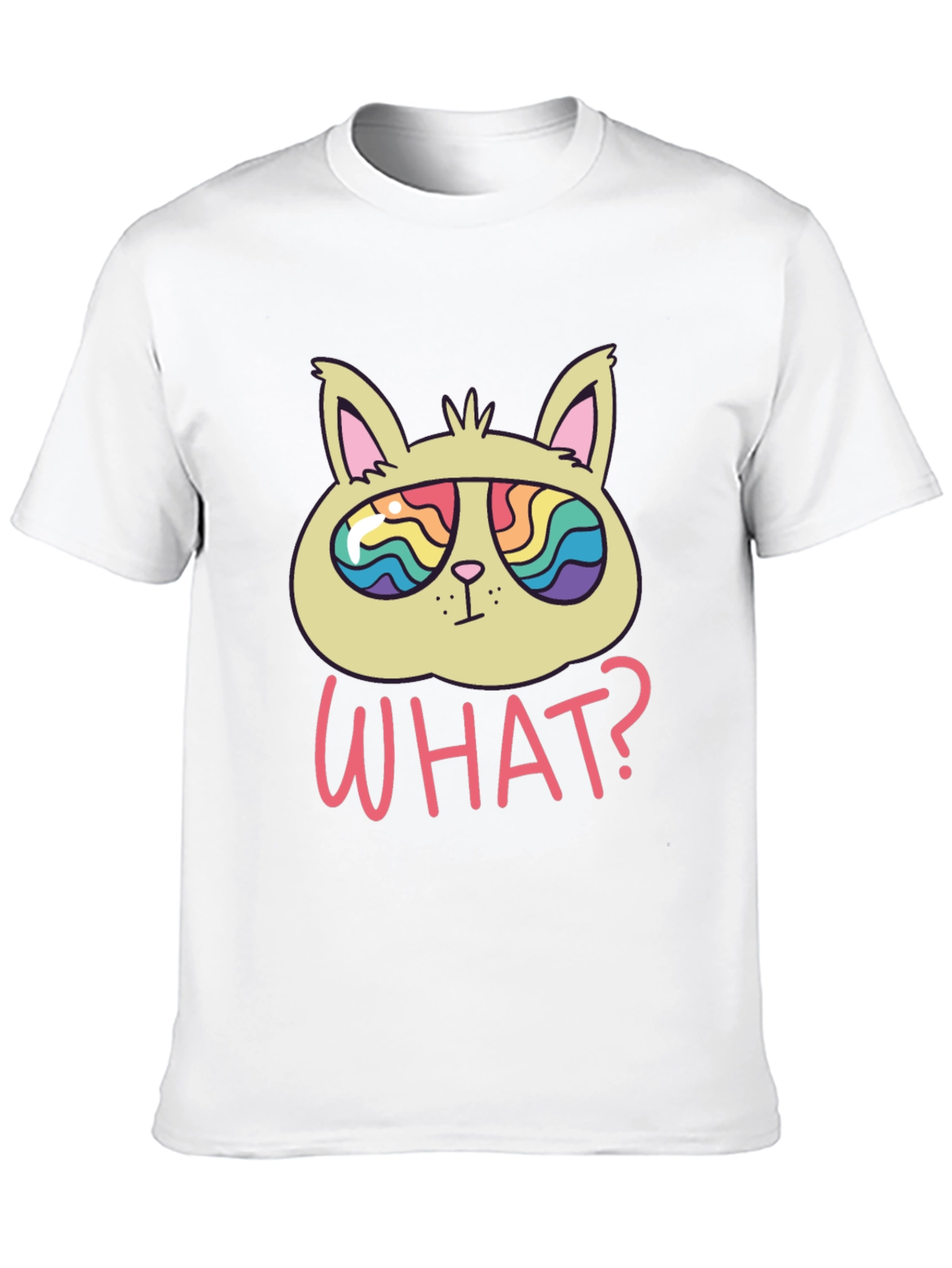 Black Funny Cat T-Shirt - What? Rainbow Sunglasses view 10