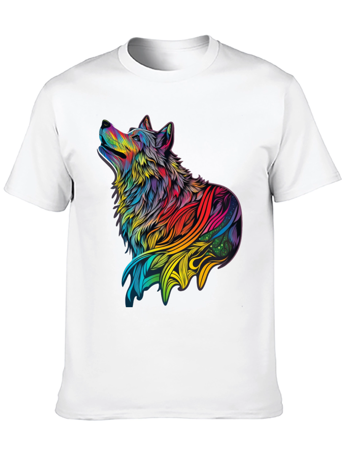Black Rainbow Wolf Graphic Black T-Shirt view 10