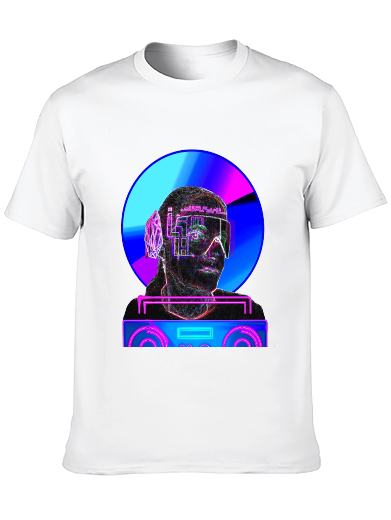 Black Cyberpunk DJ T-Shirt - Futuristic Neon Design view 10