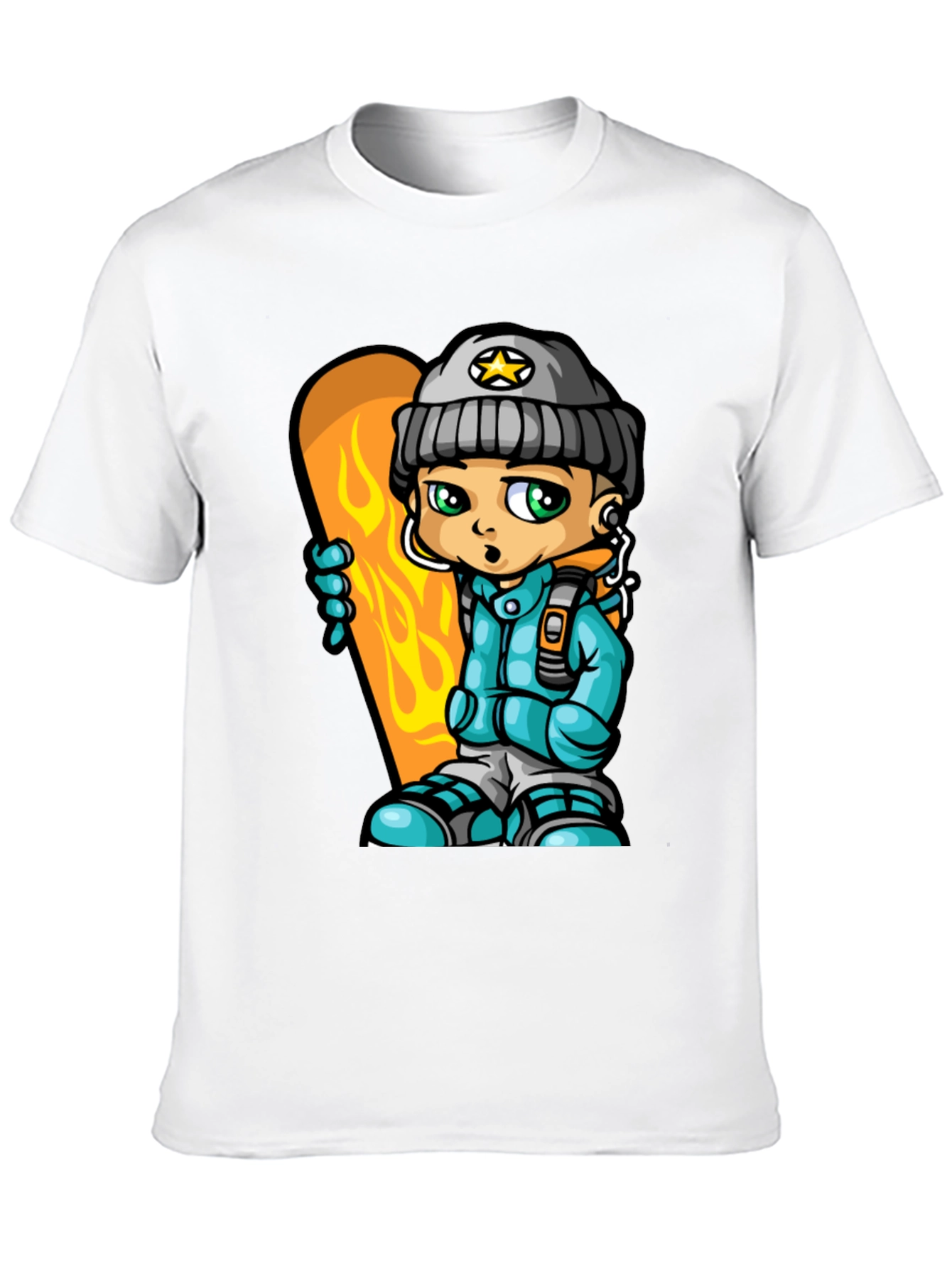 Black Cartoon Snowboarder Graphic Tee - Black Cotton Blend view 10