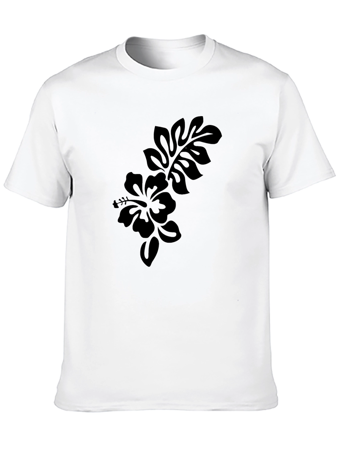 Black Men's Black Hibiscus Flower Graphic Tee view 10