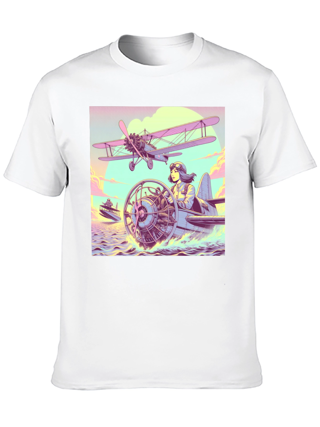 Black Retro Aviation T-Shirt - Pilot in Seaplane Design view 10