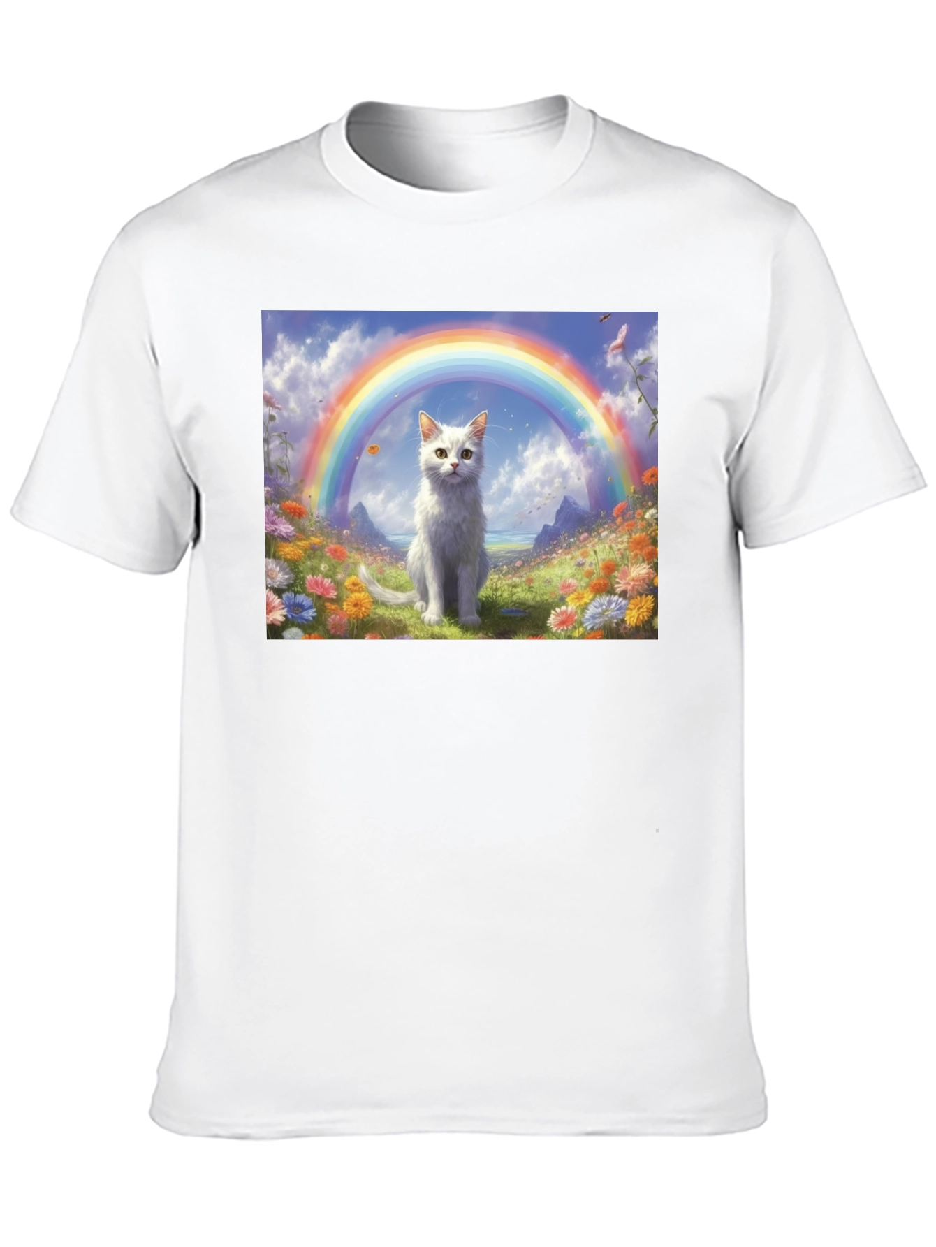 Black Cat Rainbow Field T-Shirt - Unique Design view 10