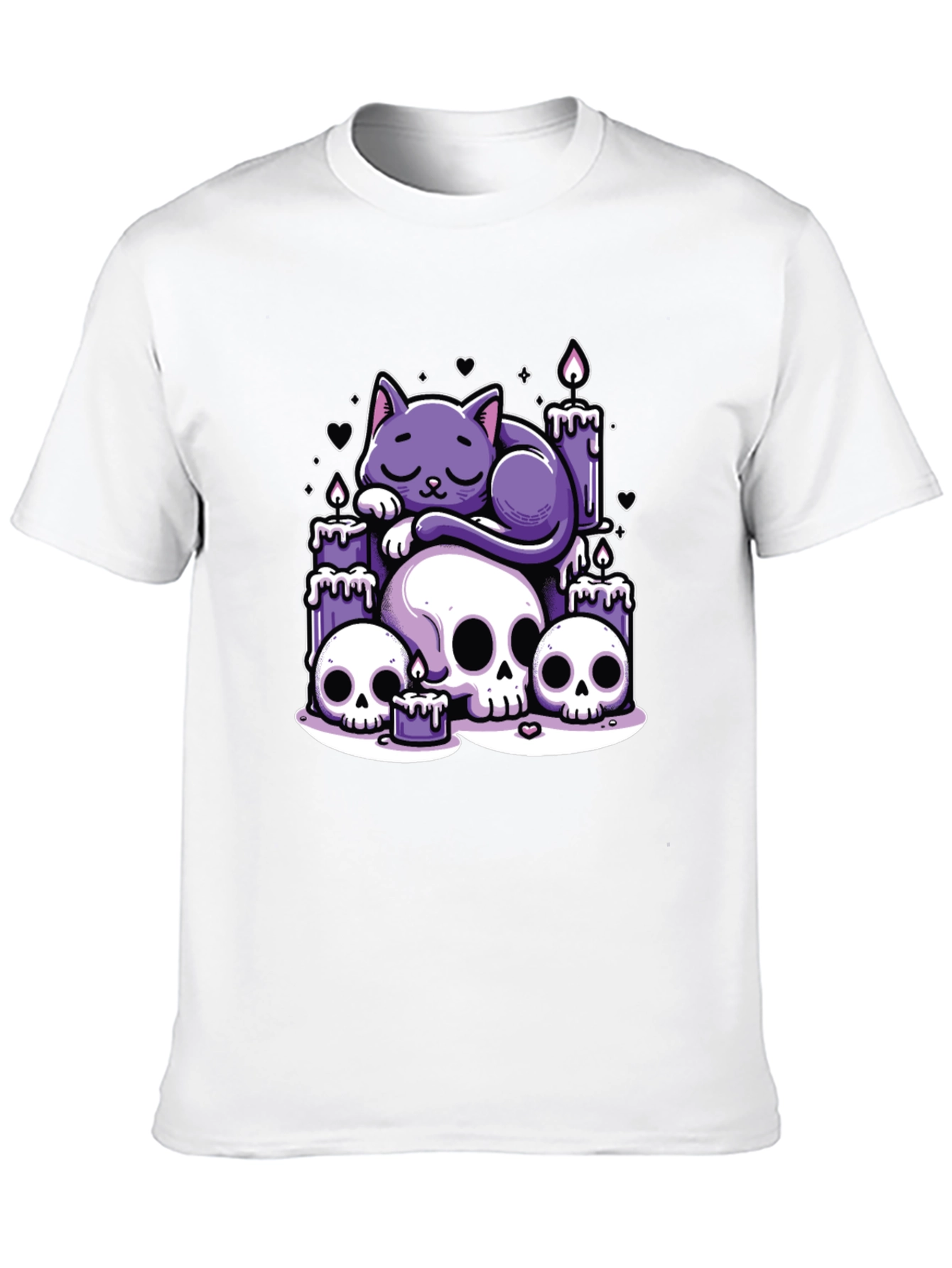 Black Gothic Cat Skull Candle Graphic Tee view 10