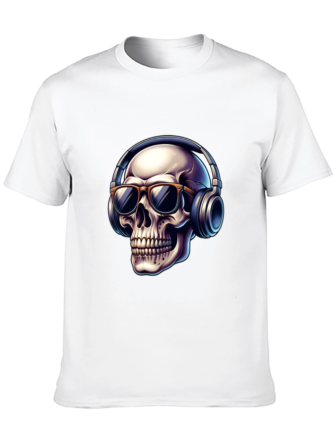 Black Skull with Headphones Graphic T-Shirt - Cool Design view 10