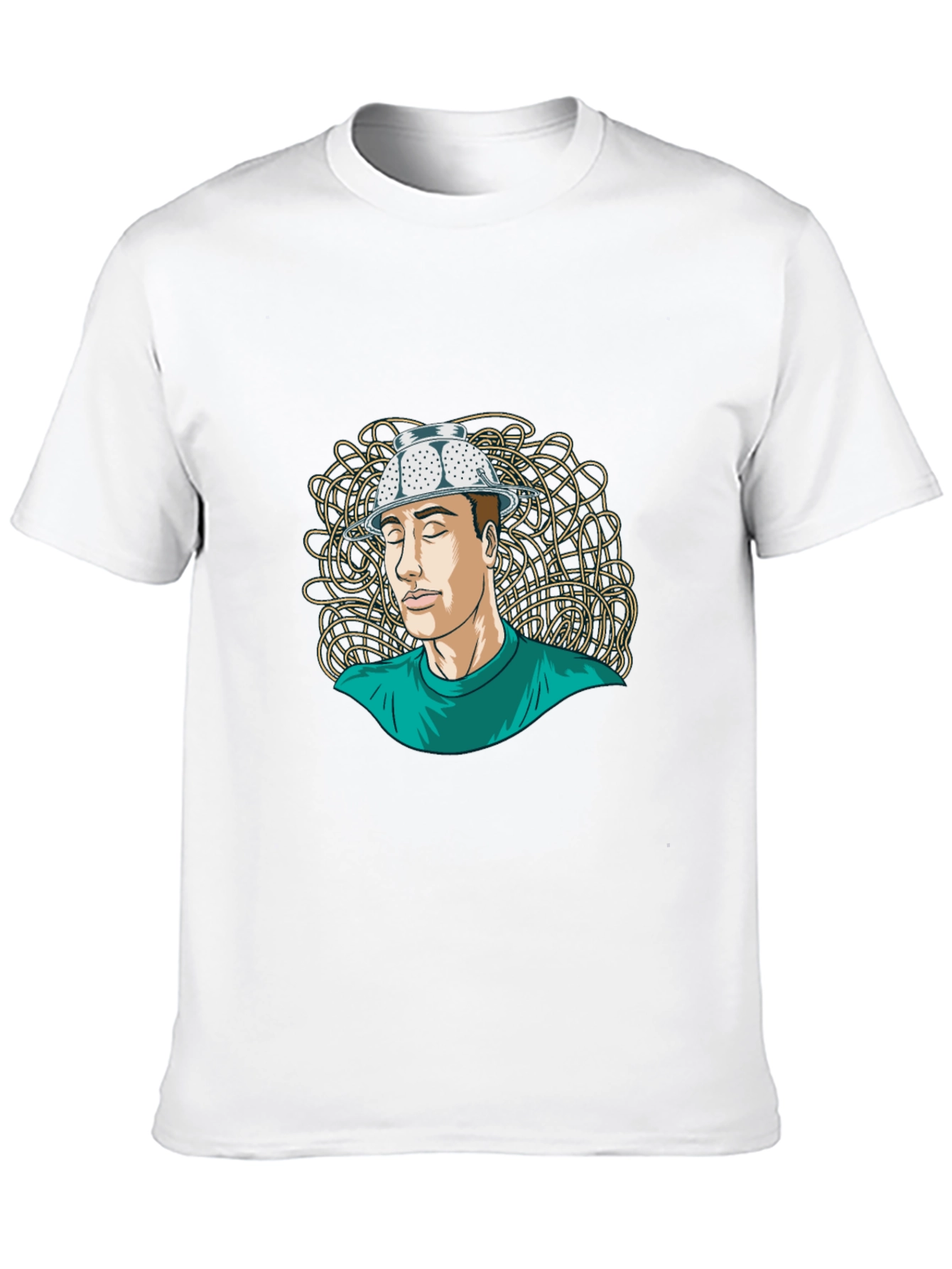 Black Colander Hat Man Tee - Quirky Graphic T-Shirt view 10