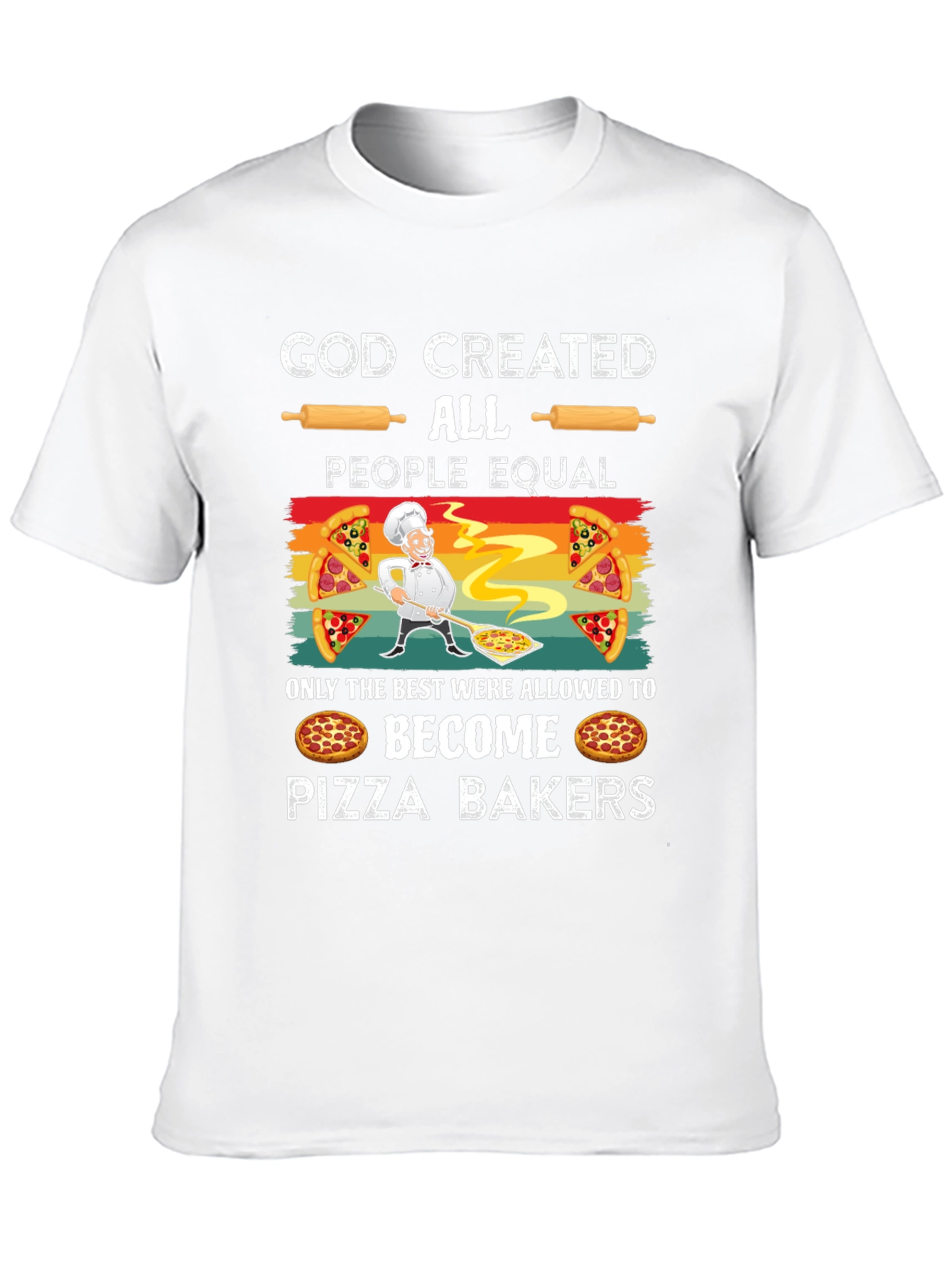 Black God Created Pizza Bakers Funny T-Shirt view 10